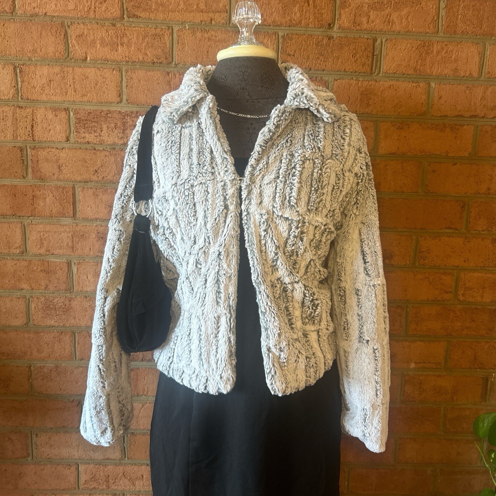 Women’s Vintage Black And White Faux Fur Collared Coat By Fever Size M