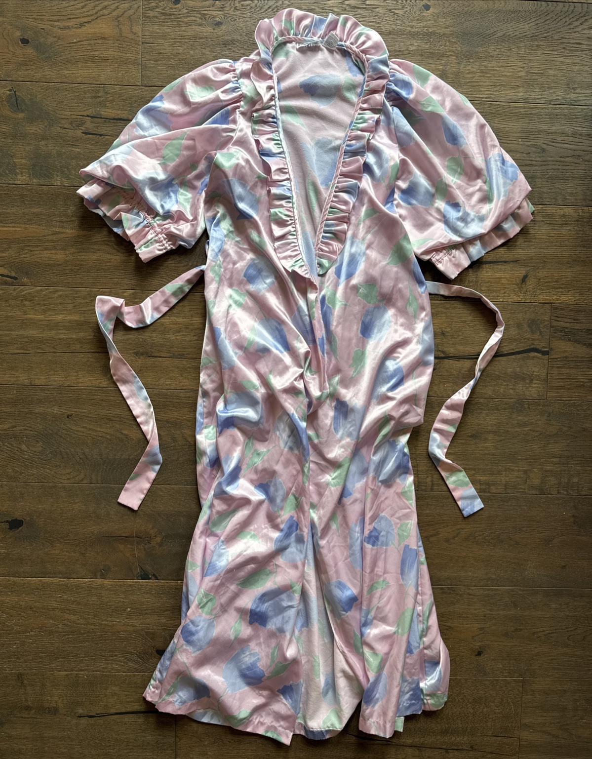 VINTAGE 1980’s B by Barad SMALL Satin Floral Robe +Belt – Golden Girls FL Lounge