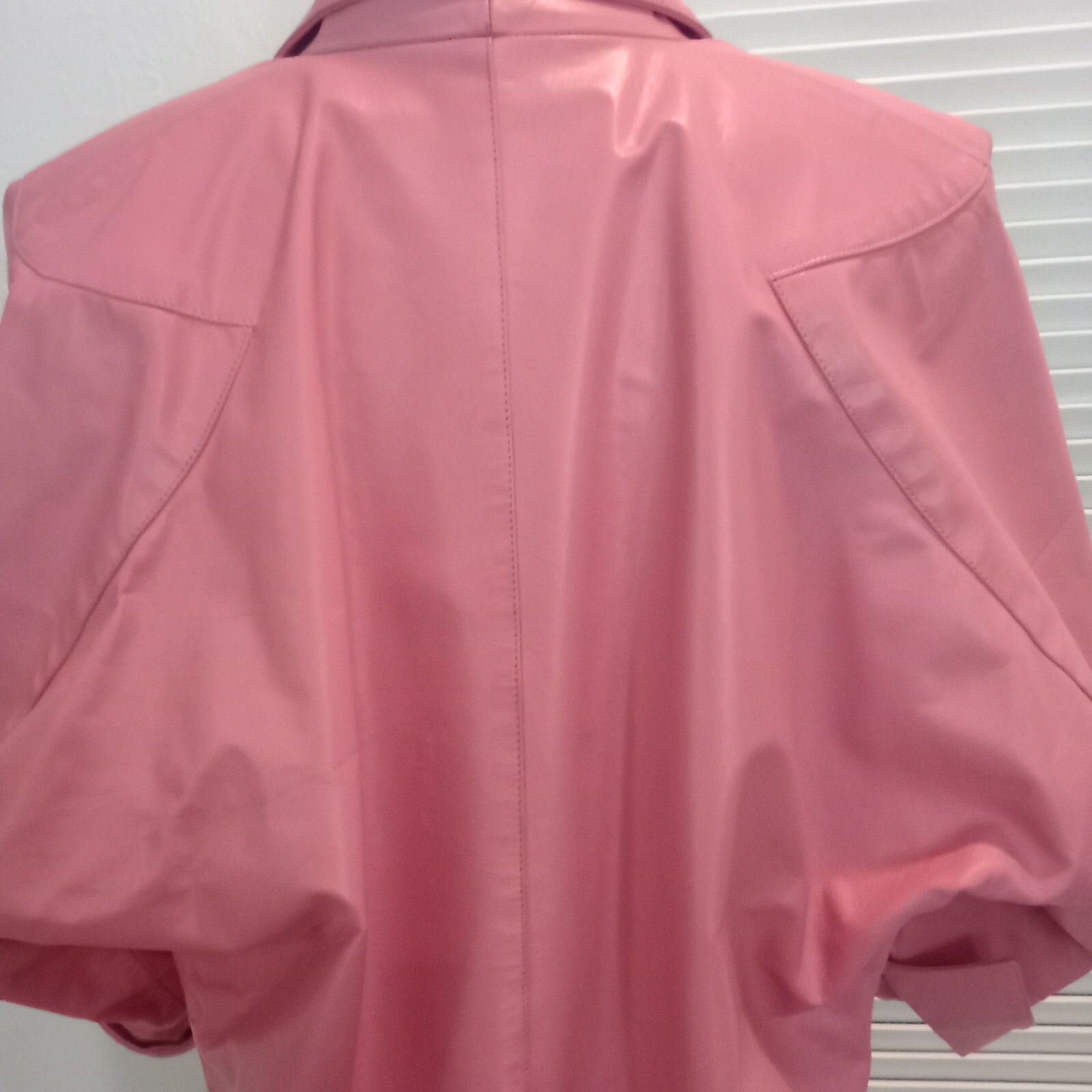 Pink Leather 1980’s Car Coat Length Dolman Sleeves Excellent Condition by Rafael