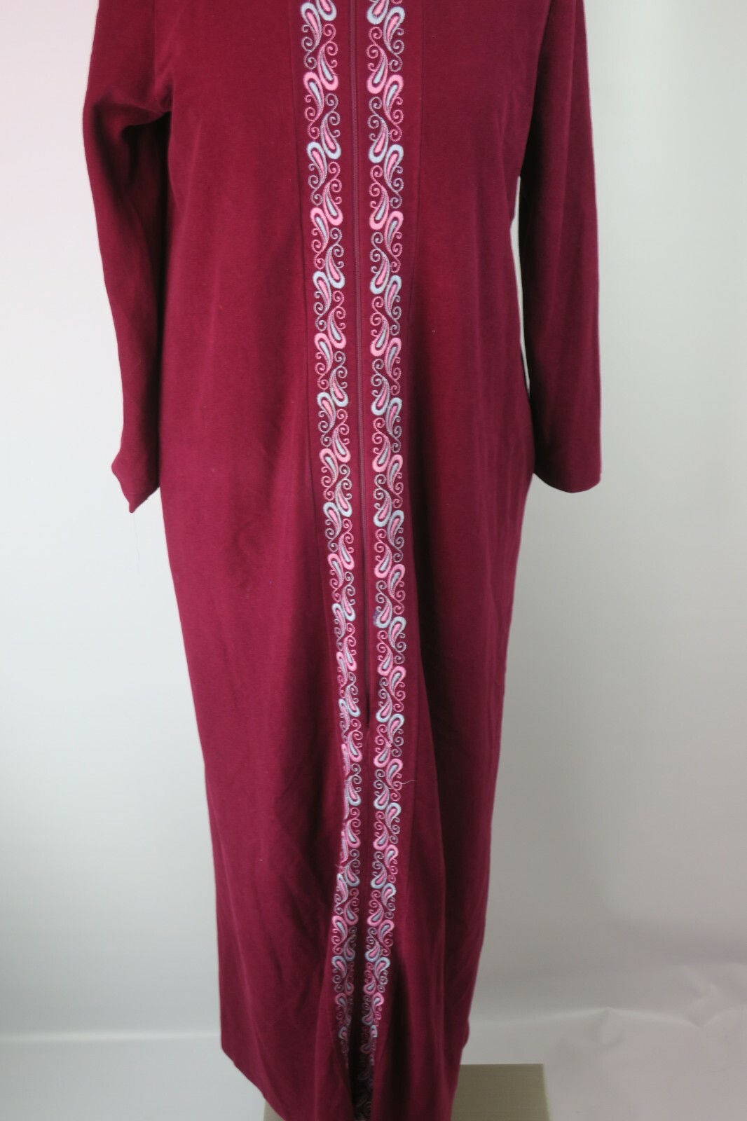 VTG Valetta Zip Embroidered Long Maxi Bath Robe Housecoat M UNION Maroon