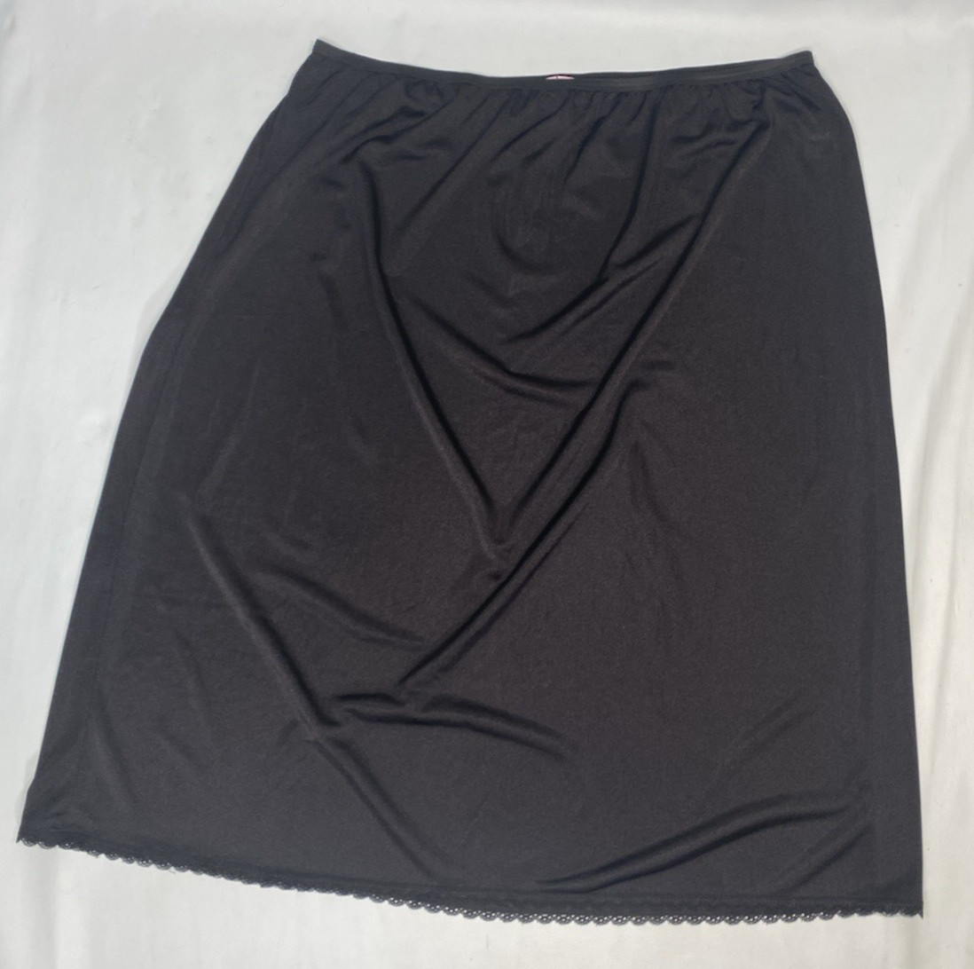 Half Slip 26/28 2X PLUS WOMENS black nylon long length modest 32″ COMFORT CHOICE
