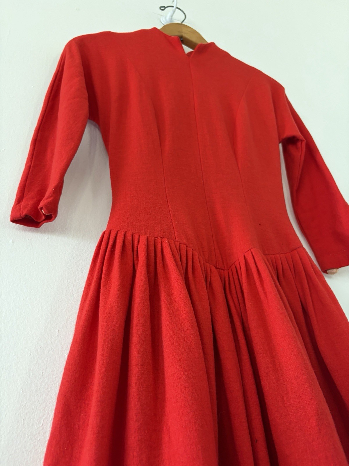 50s 40s Wool Basque Drop Waist Princess Seam Winter Day Dress Midi Full Skirt XS