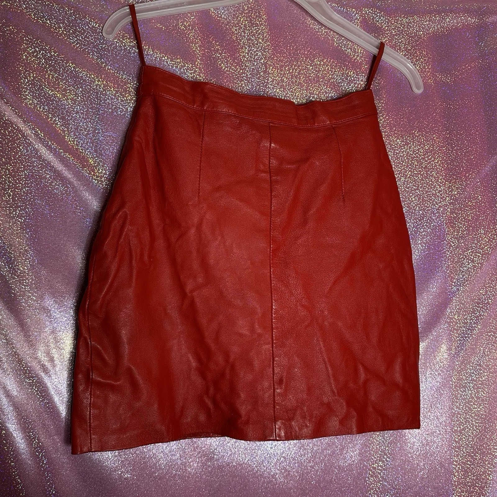 Vintage Vtg Genuine Real Leather Red Jacket Mini Skirt Power Suit 2 Piece Set