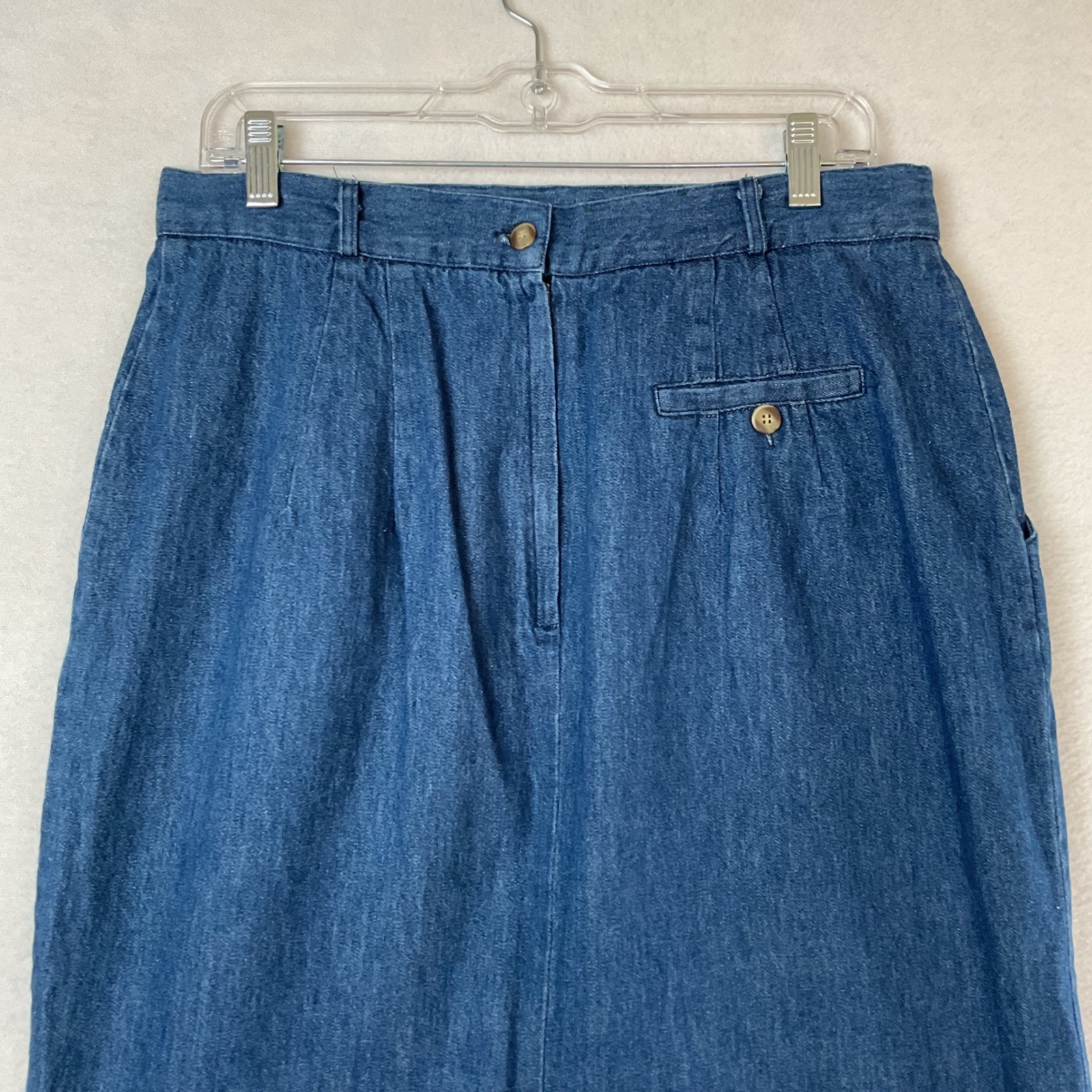 Bushwacker USA Vintage Denim Midi Skirt Blue Cotton Pleated High Waist Size 14
