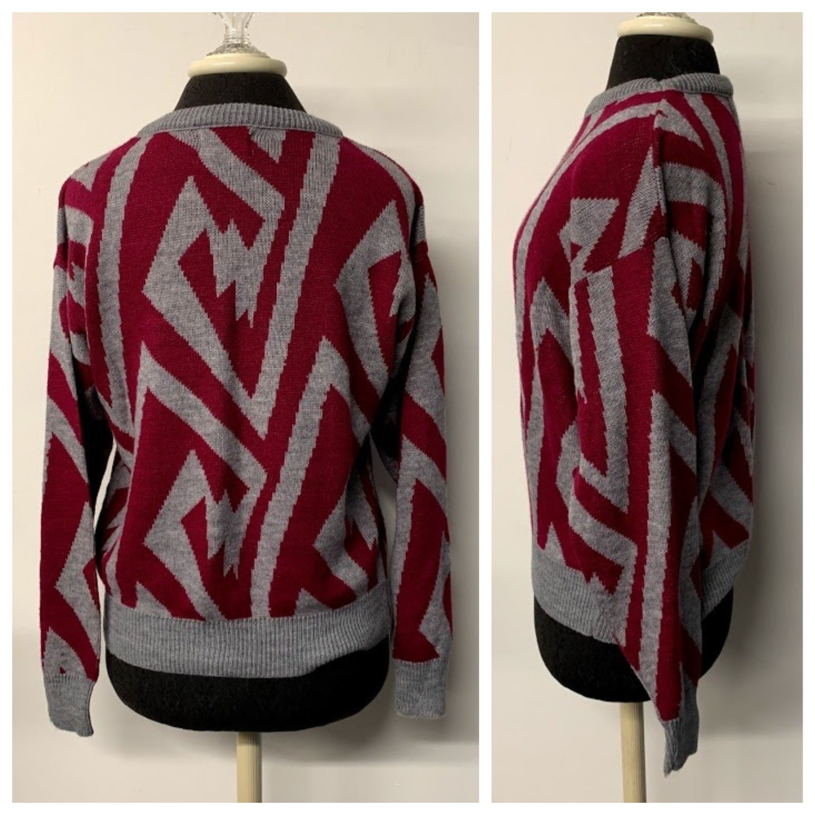 VTG Purple Gray Geometric Knit Sweater 80s Alfred Dunner USA Womens Size Medium
