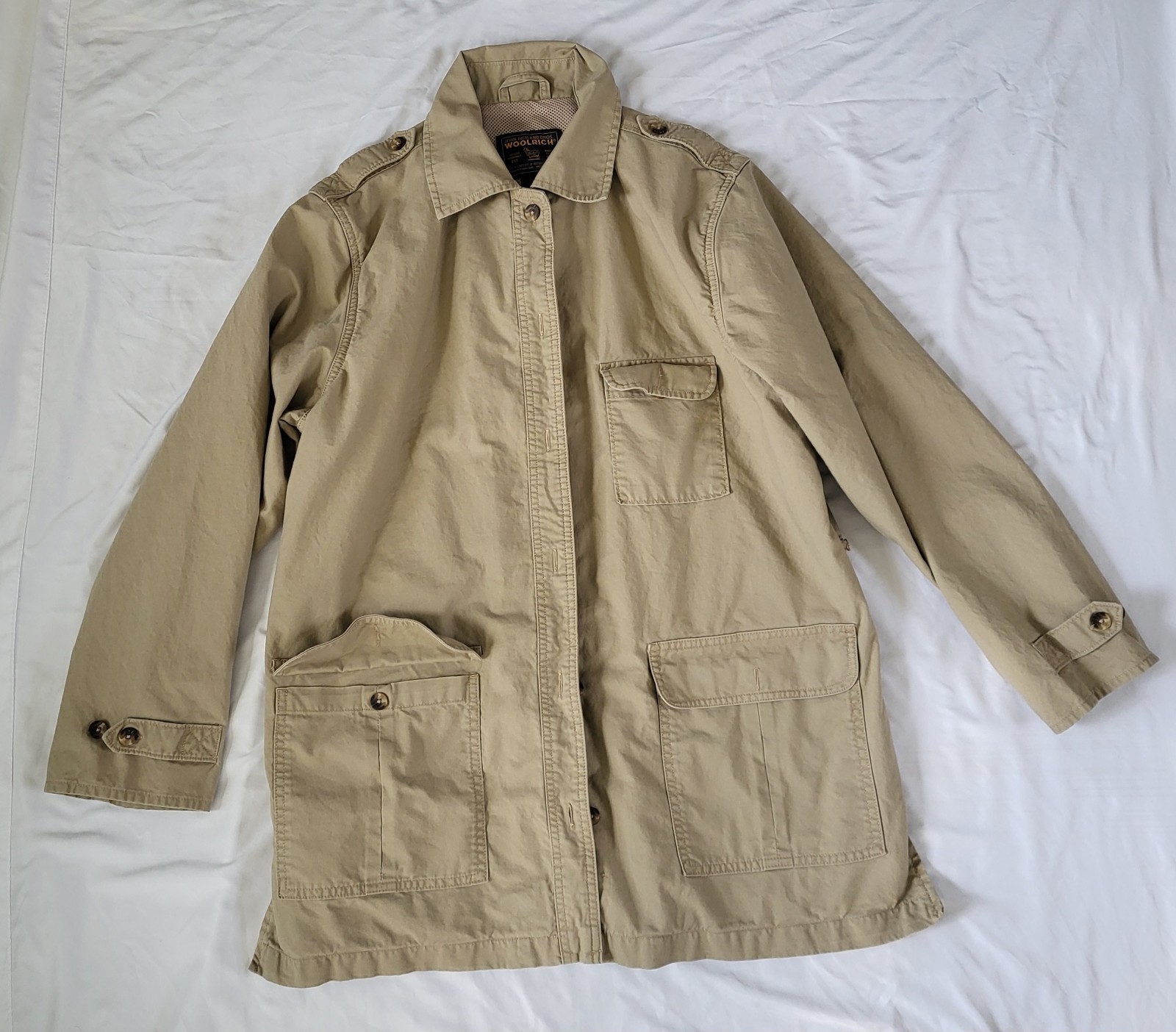 Woolrich Jacket Womens Large Khaki Button Down Collared Pockets Outdoor Gorpcore