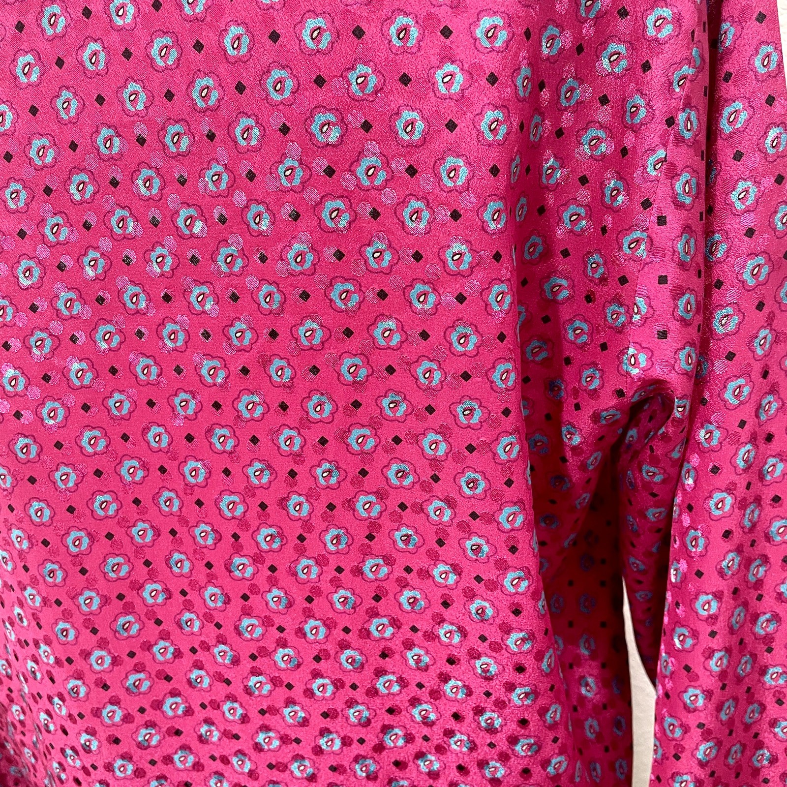 Vintage 80s Halston III Pink Floral Lapel Collar Blouse Women’s Long Sleeve; Lrg