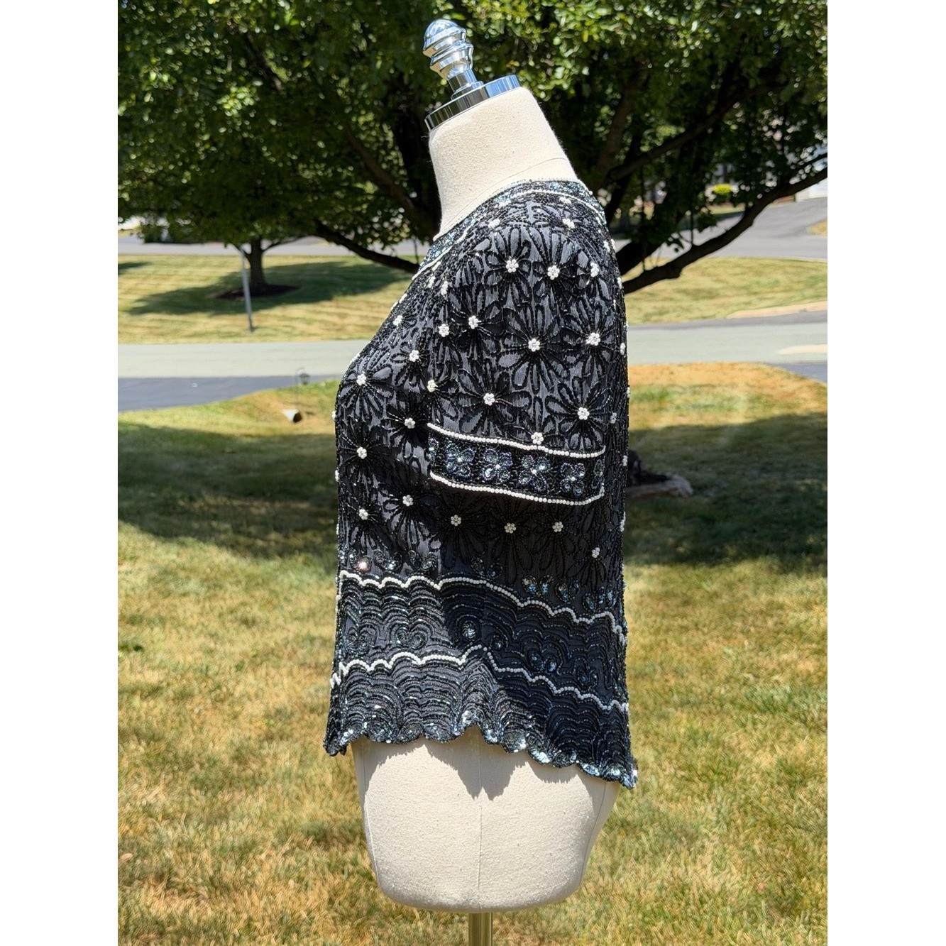 Vintage Adrianna Papell Evening Silk Beaded Pearl Sequin Art Deco Gatsby Top