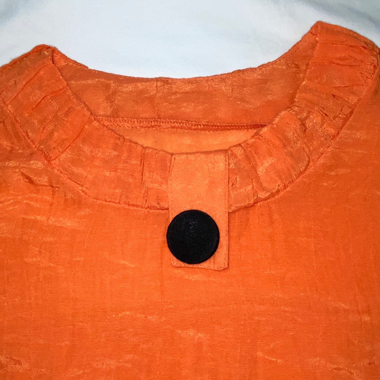 Vtg Artsy Blouse Large Orange Top Whimsical Bird Crystals Gauzy Rayon Korean m