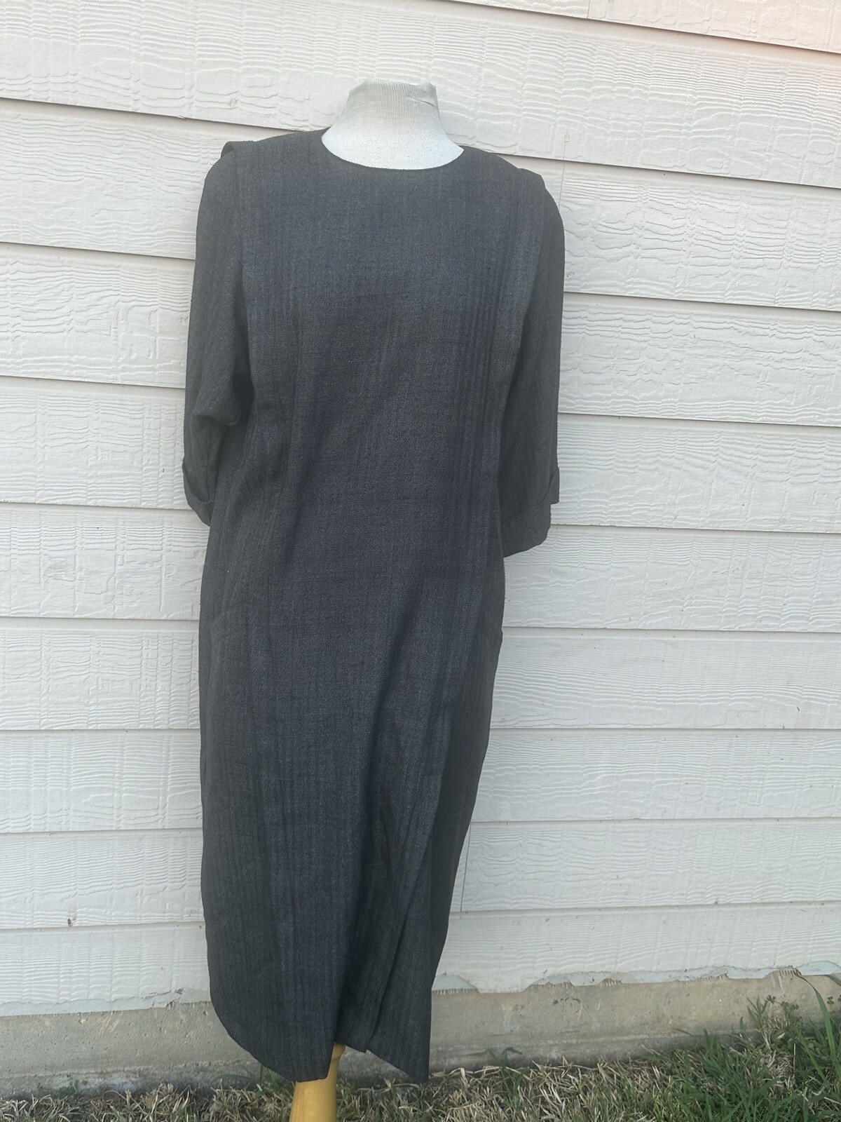 NANCY GREER NEW YORK VTG 70s Black Sheath Dress MED
