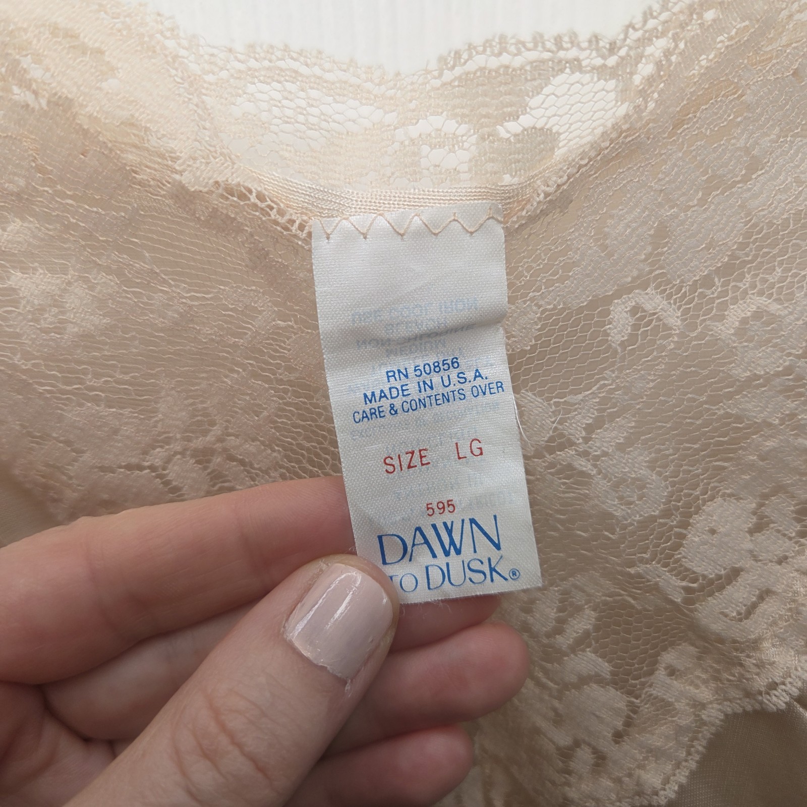 VTG Dawn To Dusk Satin Lace Trim Cami Ivory L USA Made Coquette Feminine