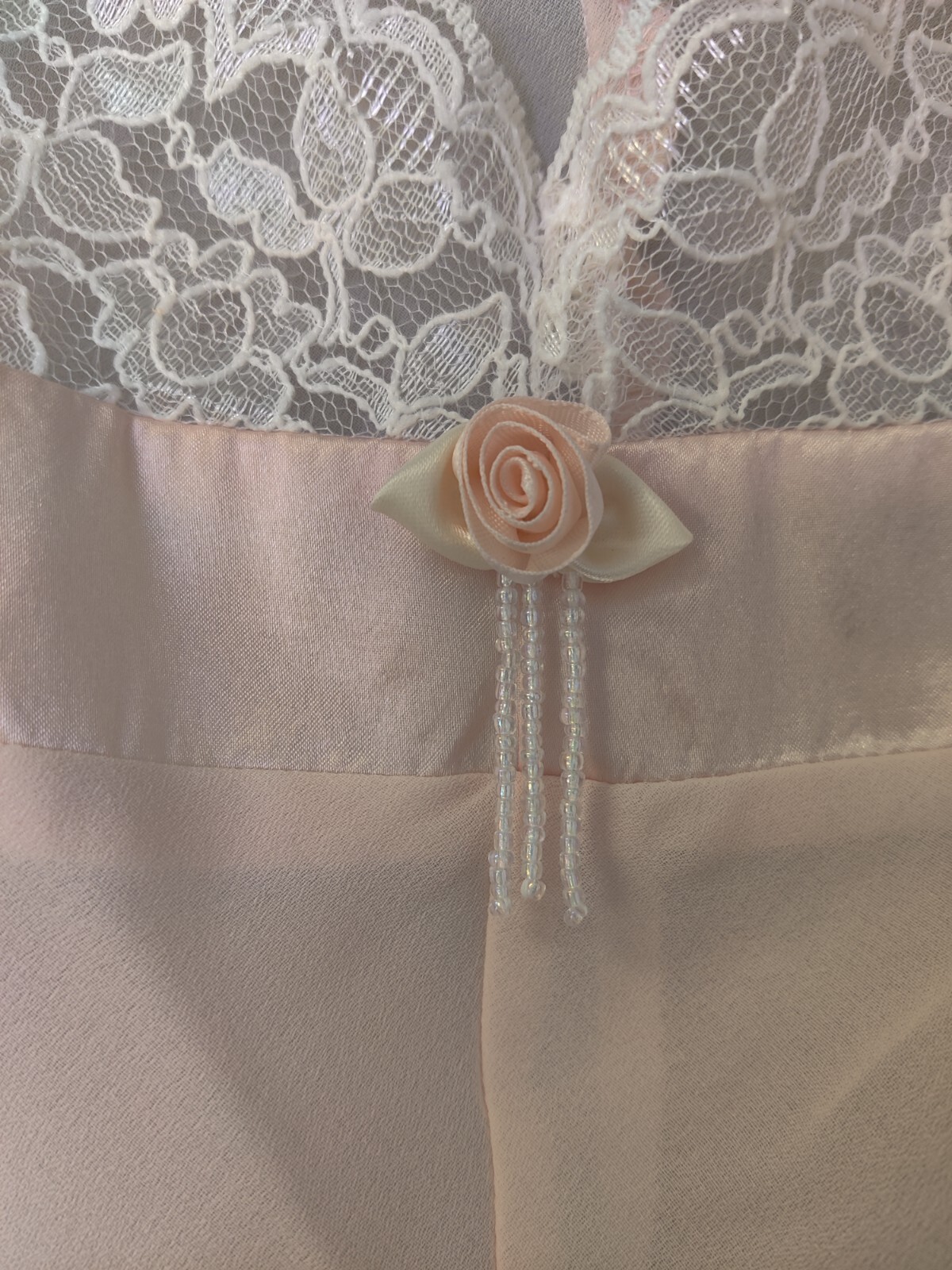 Vintage Peachy Pink Lace Chiffon Teddy Bodysuit Romper Size 2X Snap Bottom EVC