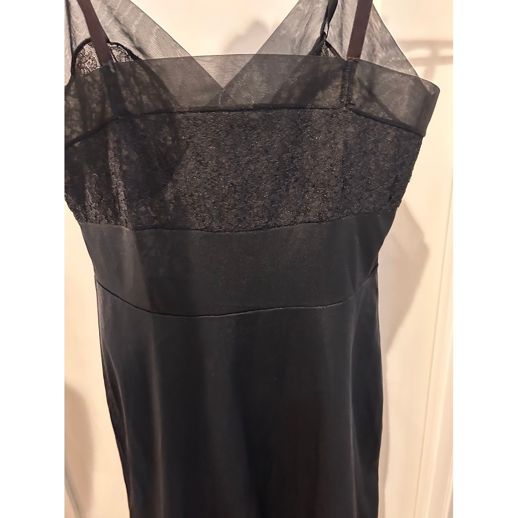 Vintage Munsingwear Black Nylon Tricot Lace Maxi Slip Dress Size 32 Tall USA