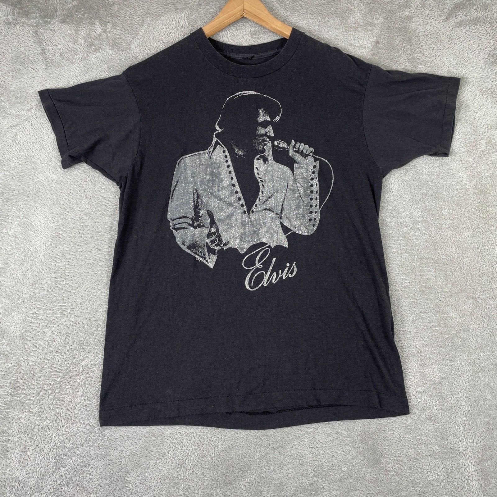 Elvis Presley Vintage Graphic T Shirt Womens Large Black Rock and Roll Music