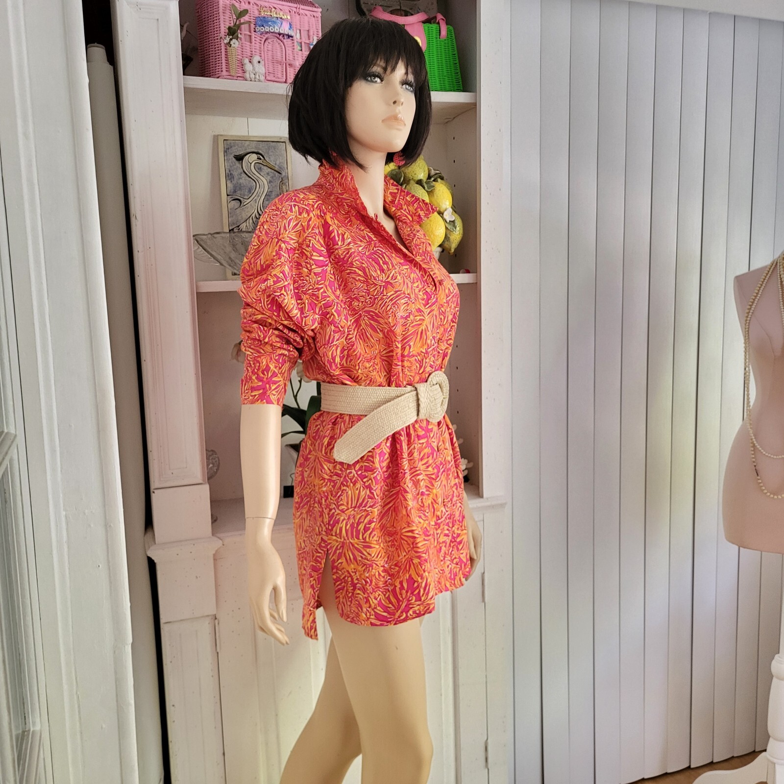 Vintage Lilly Pulitzer Silk 2 Peice Blouse and Pants Set White Label Size M/L