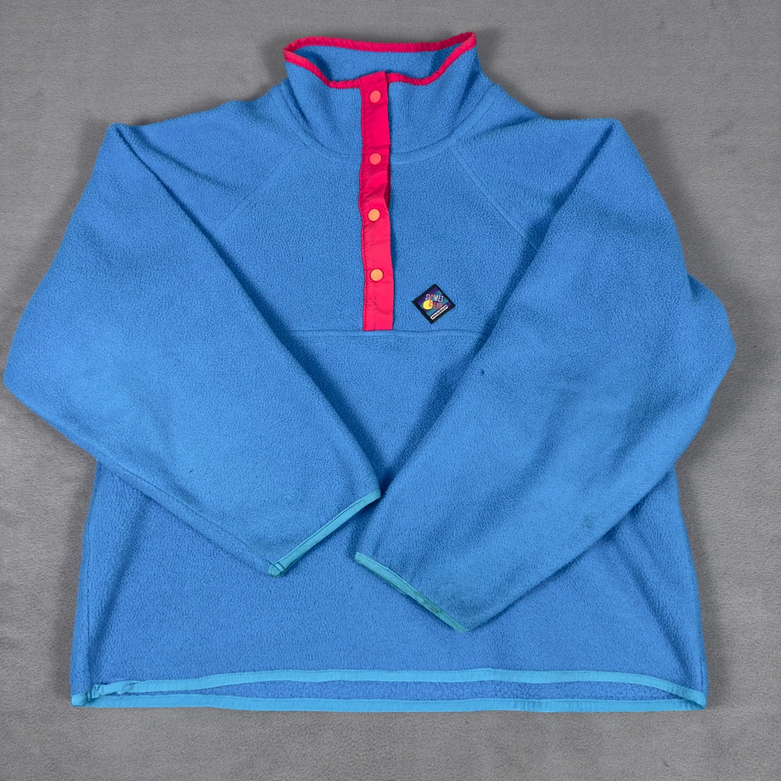 Vintage 90s Woolrich Summit Gear Fleece Snap Pullover Blue Pink Womens M USA