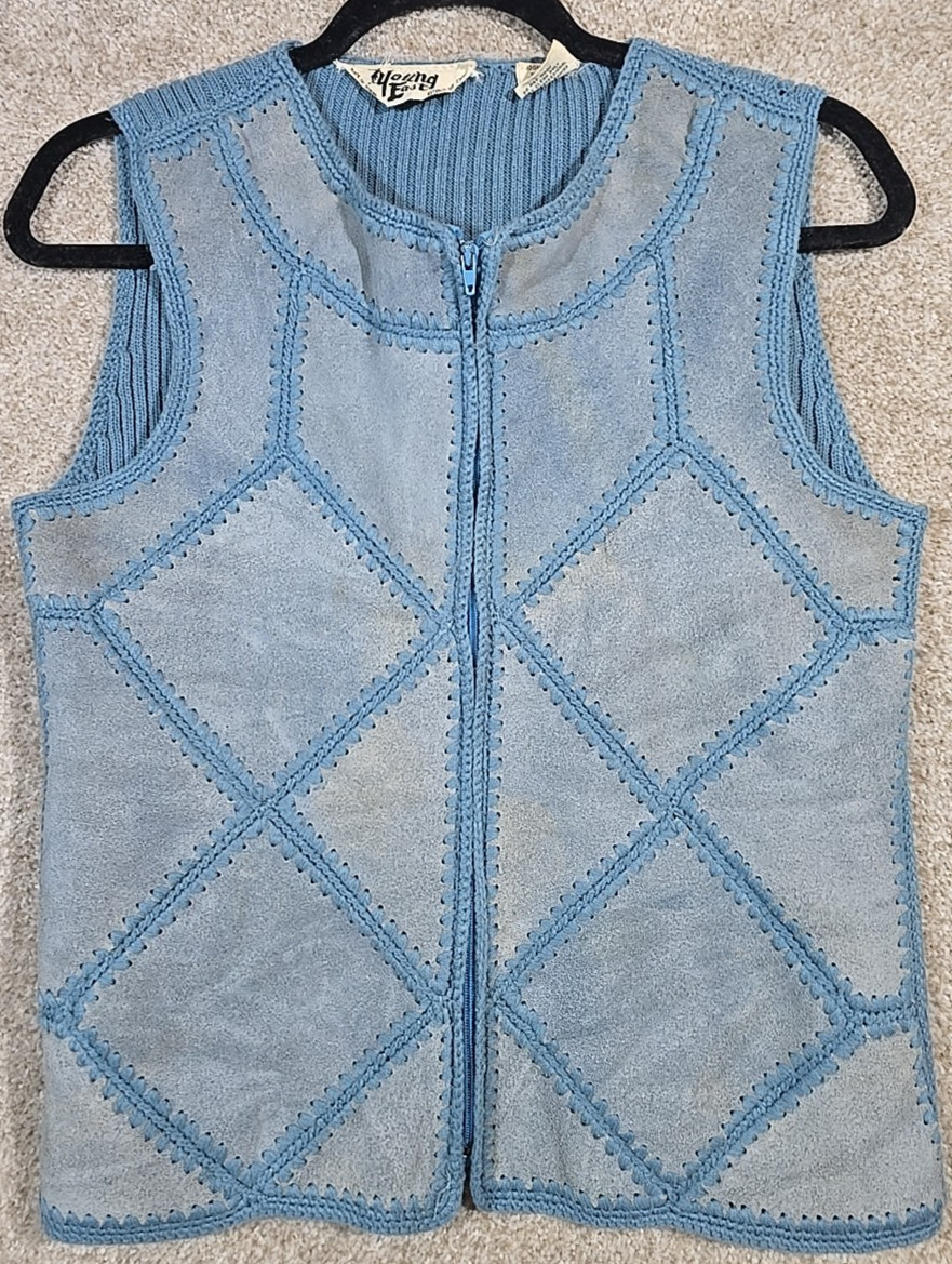 Vtg Leather Patchwork Vest/Skirt Upcycle Repair Craft Material Young East 13/14
