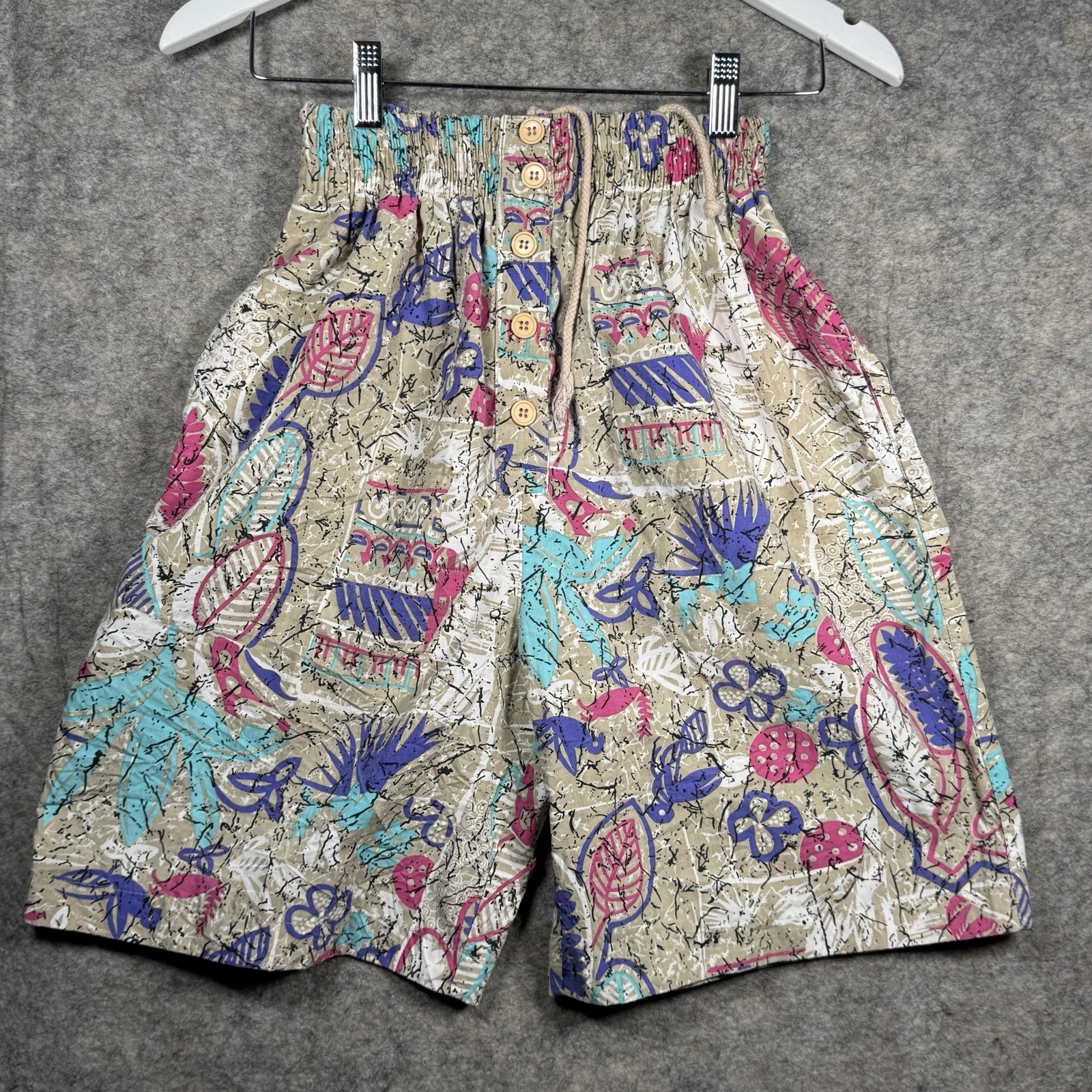 Vintage 80s Womens Sportego High Rise Elastic Waist All Over Pattern Shorts Sz M