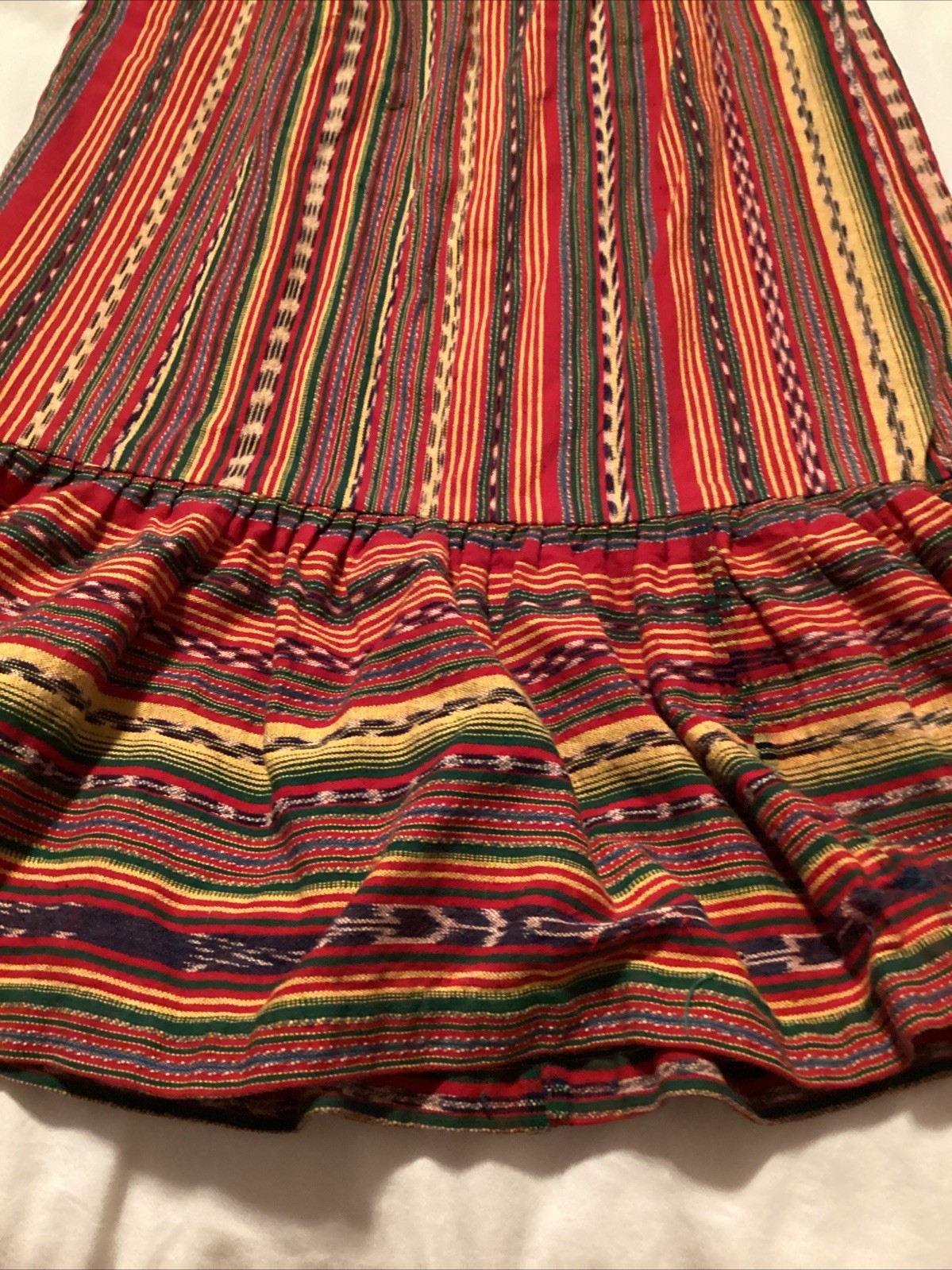 Vintage Bright Ethnic Woven Skirt Ecuador Cotton Material With Ruffle Maxi