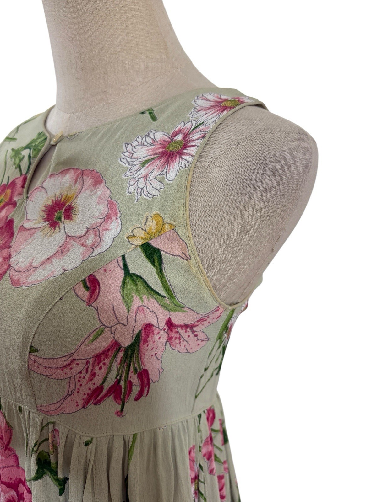 Vtg 90s Starina Babydoll Mini Dress Sz S Green Floral Grunge Garden Party Boho