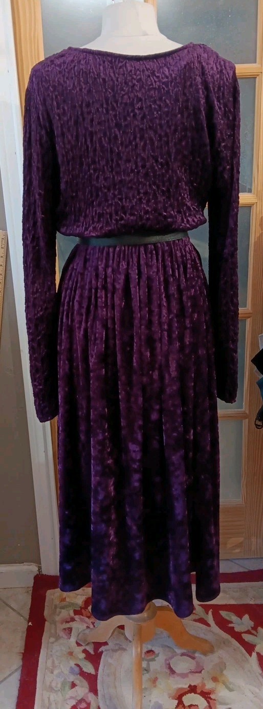 Vtg Western Dress 80s Velvet Purple Full CIRCLE T Swing Sz M Belt Amazing Midi