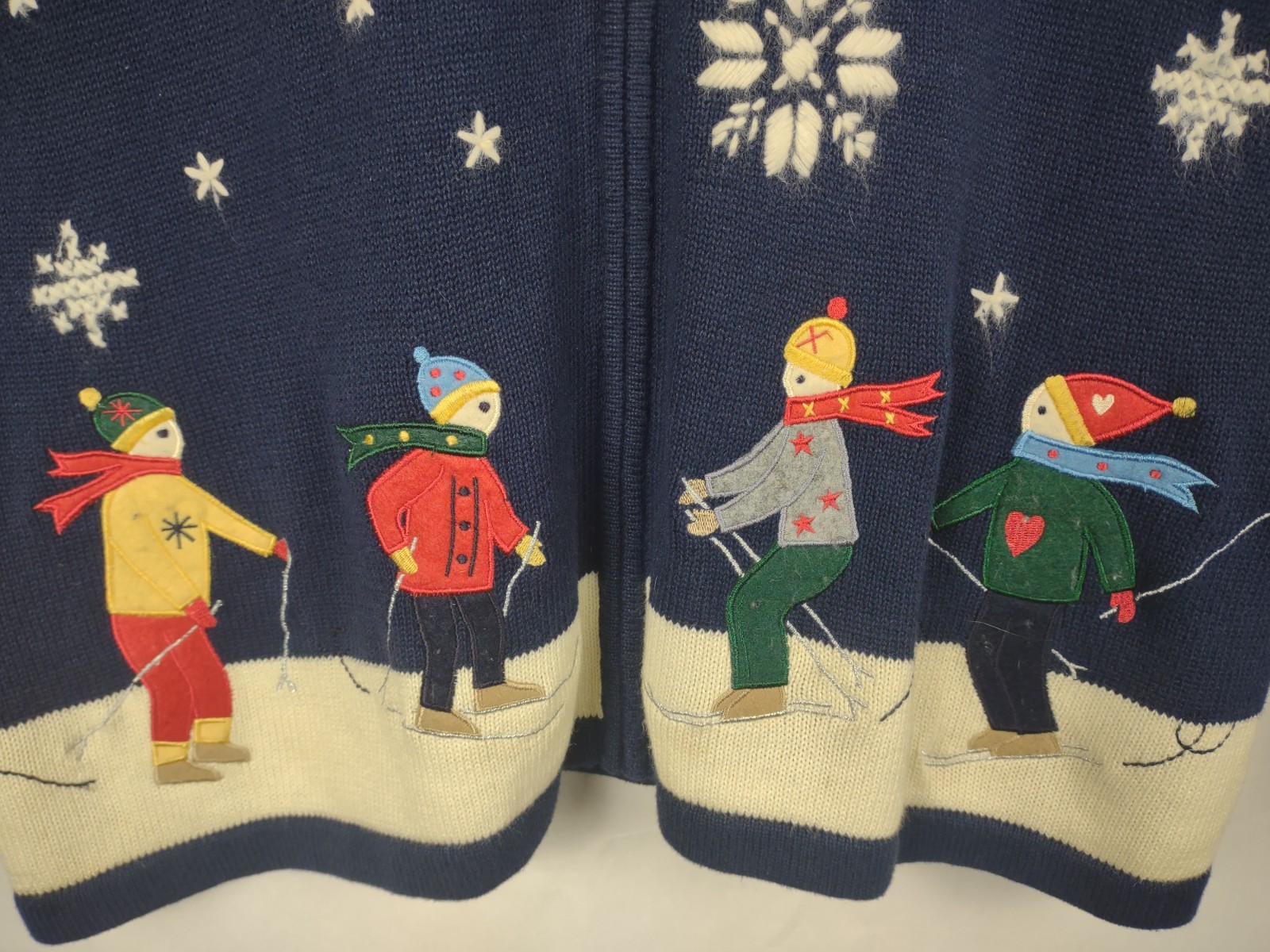 VINTAGE 90s Skiing & Snowflakes Novelty Cardigan Sweater 14W/16W Ugly Christmas