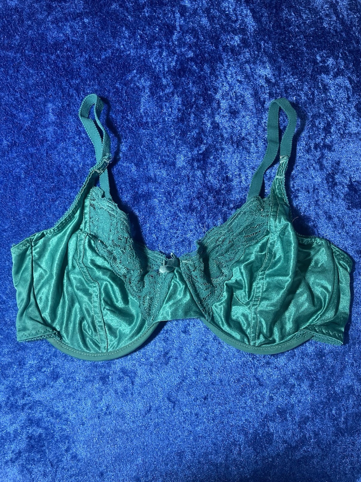Vintage Bonjour Bra 36d Teal Blue Shiny Nylon Lace Underwire Lingerie