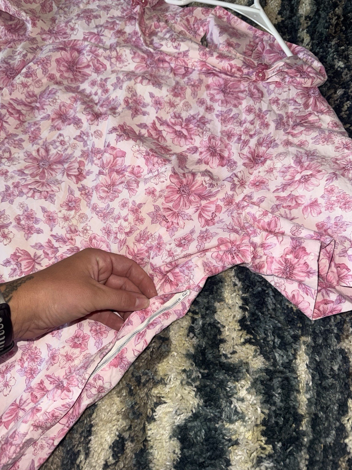 1960s Handmade Pink Flower Shift Day Dress Women’s Large Vintage Retro