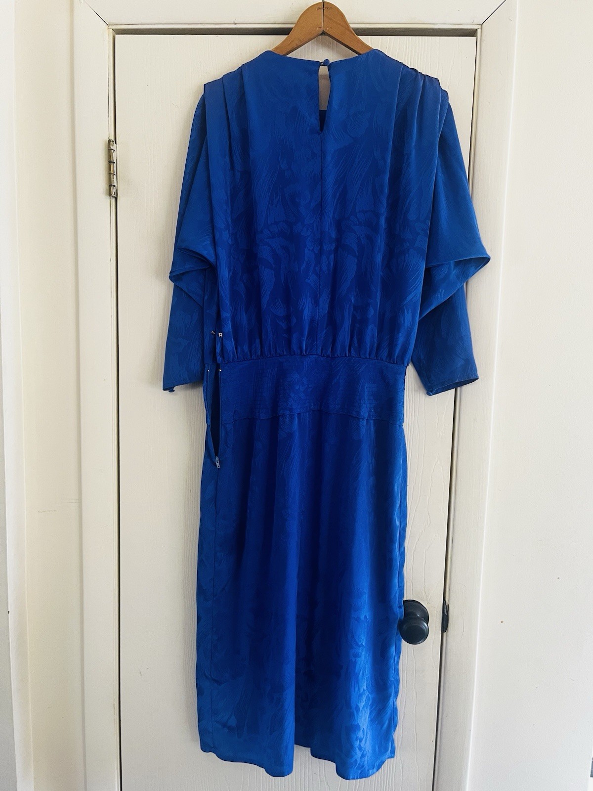 VTG Silky 20s Art Deco Drop Waist Flapper Dolman Damask Midi Dress M/L