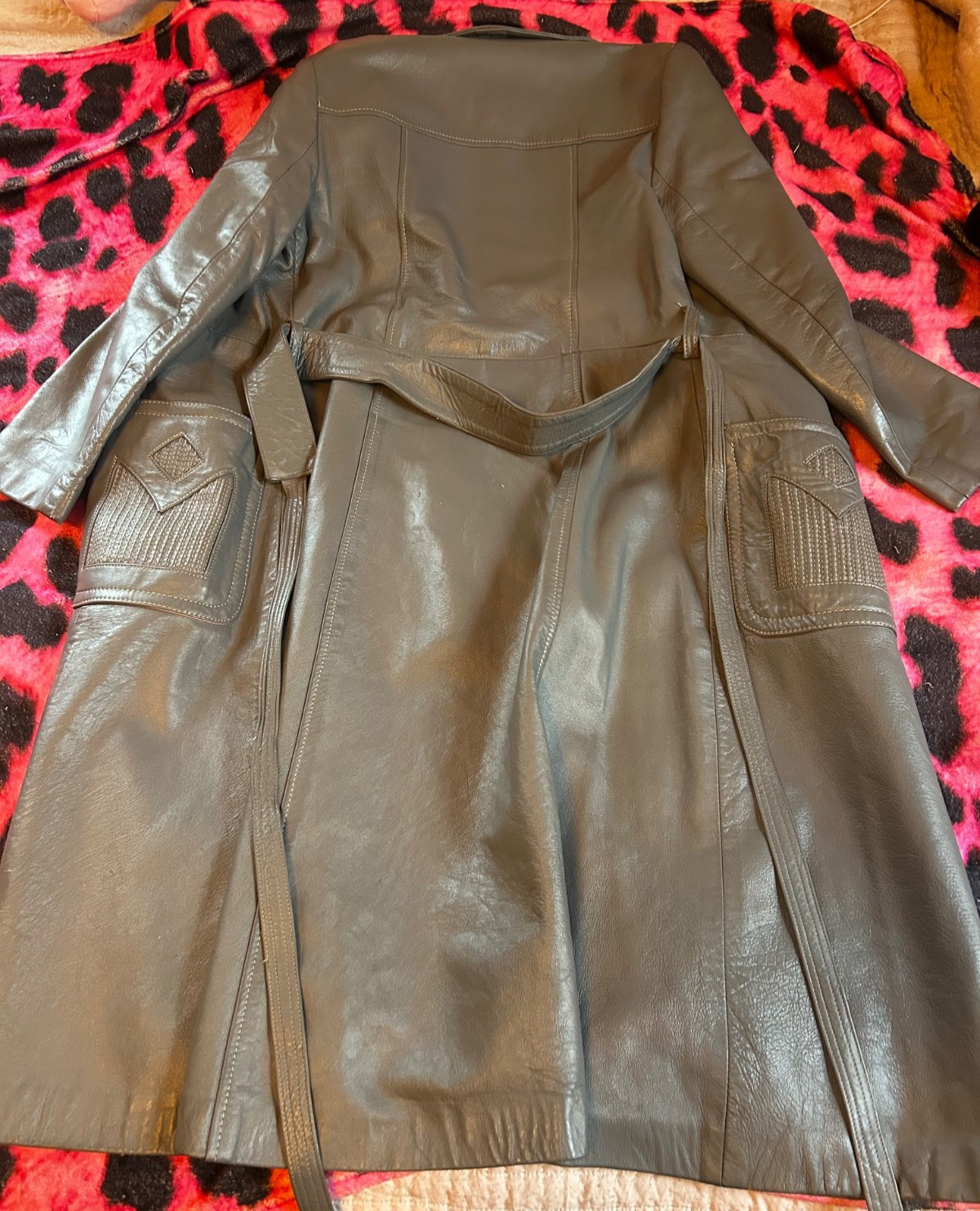 Vintage 24K Leather Dan Di Modes Coat Gray Full Length Trench Coat