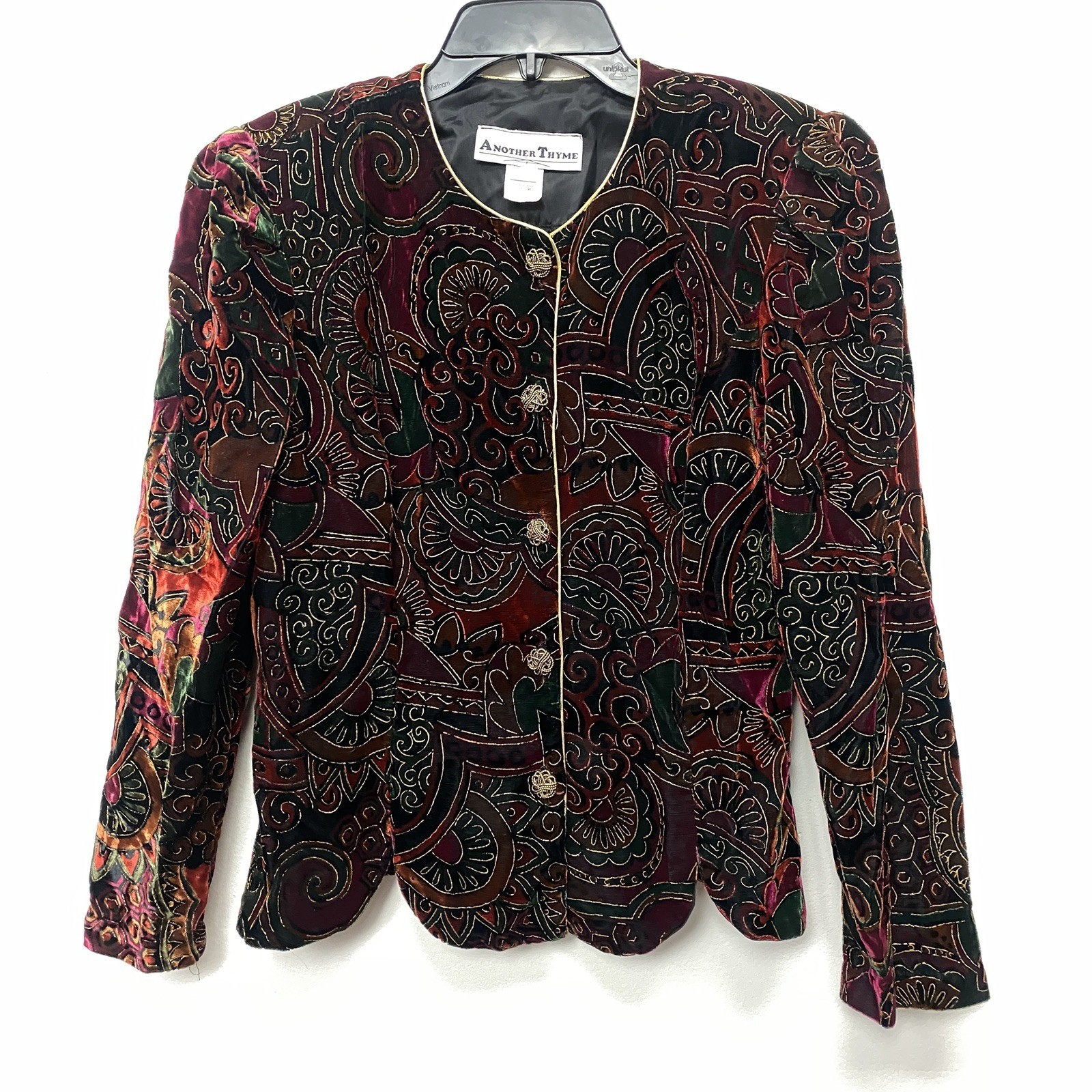 Vintage Another Thyme Medium Velvet Floral Button Up Jacket Blazer Old Money