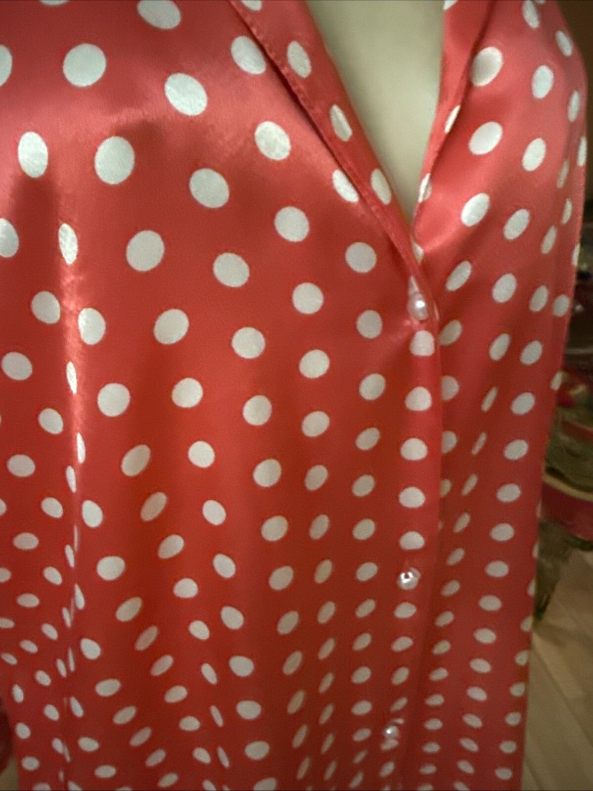 VTG Victoria’s Secret Gold Label Polka Dots Pearl Buttons Sleep ShirtSZ P/S 6b