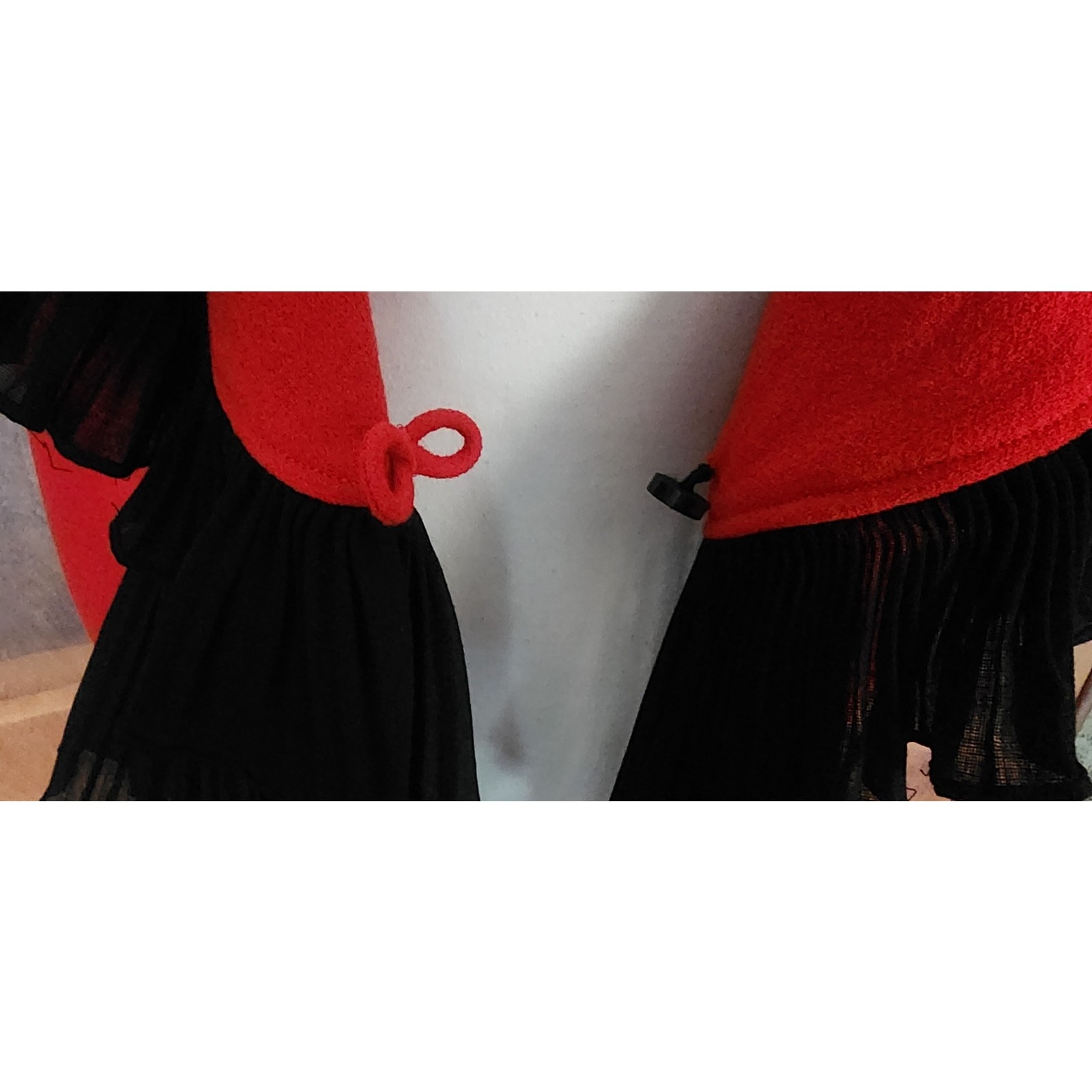 Vintage 1980s Jean Muir Jacket Red Black Ruffle Trim Evening Blazer with Peplum