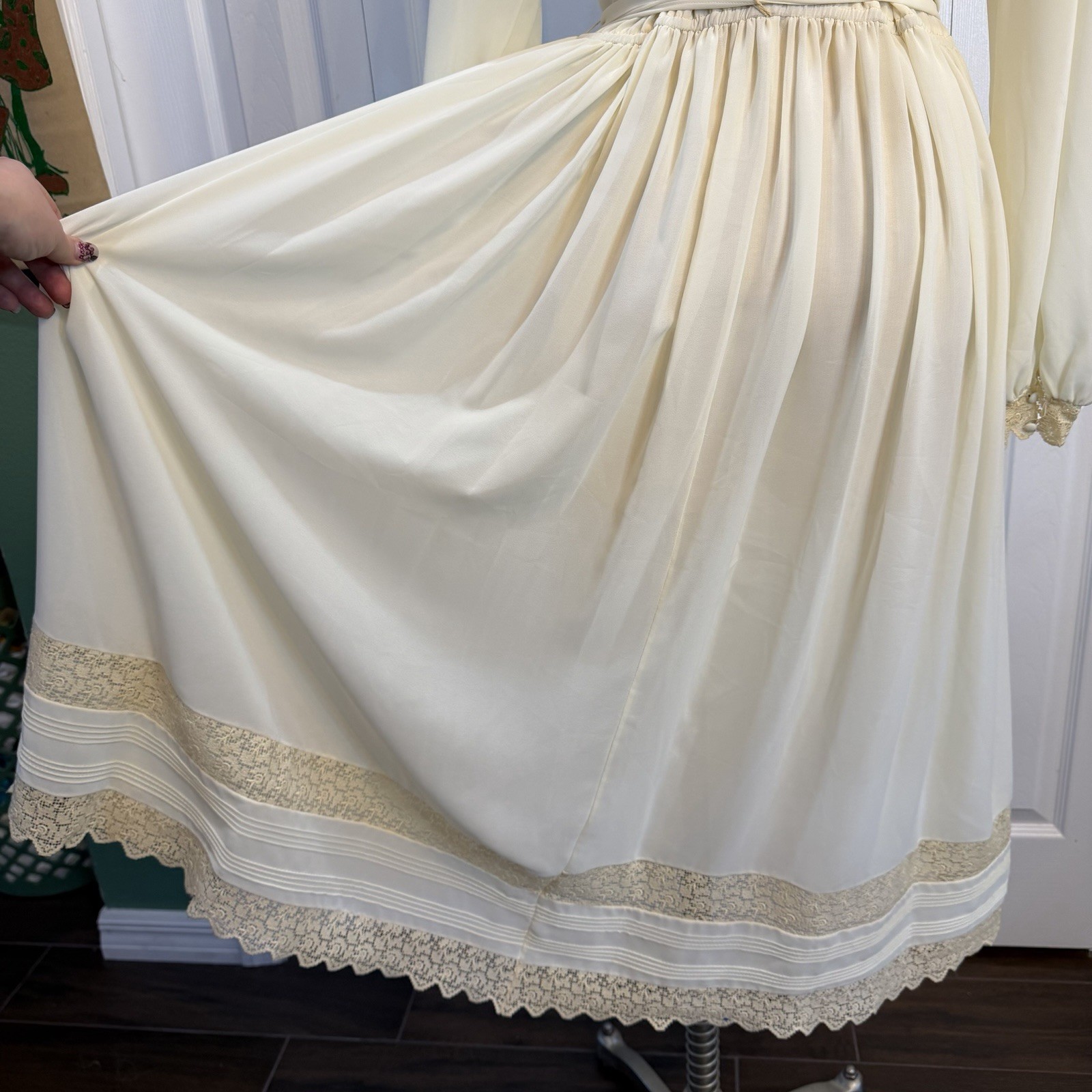Vintage 70s Bonnie Strauss Dress Medium Lace Sheer Victorian Cottage Prairie 80s
