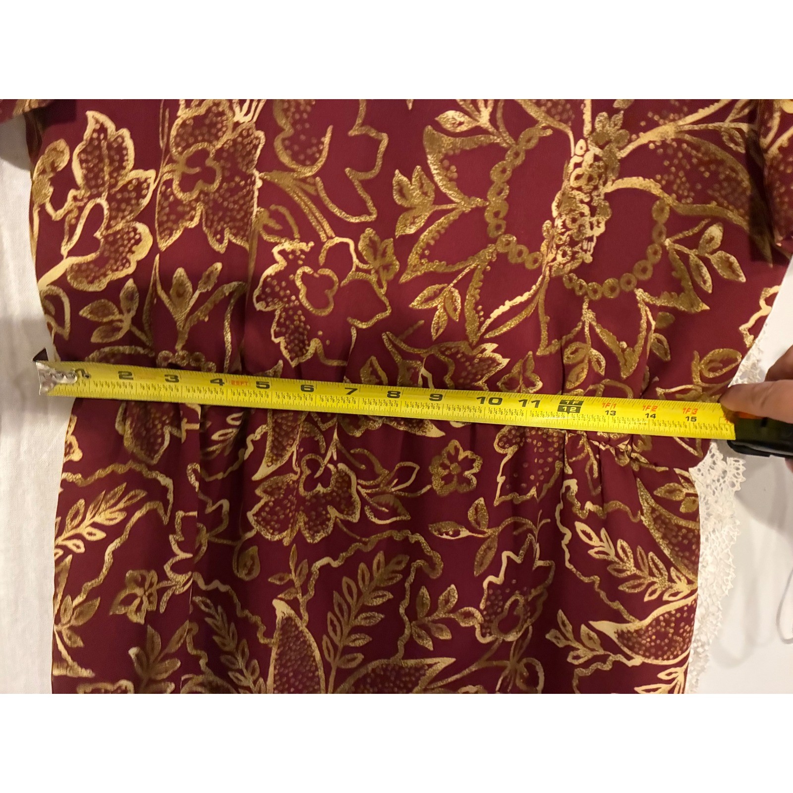 Leslie Fay Petite Vintage Floral Sheath Dress Burgundy Gold Short Sleeve Size 6P