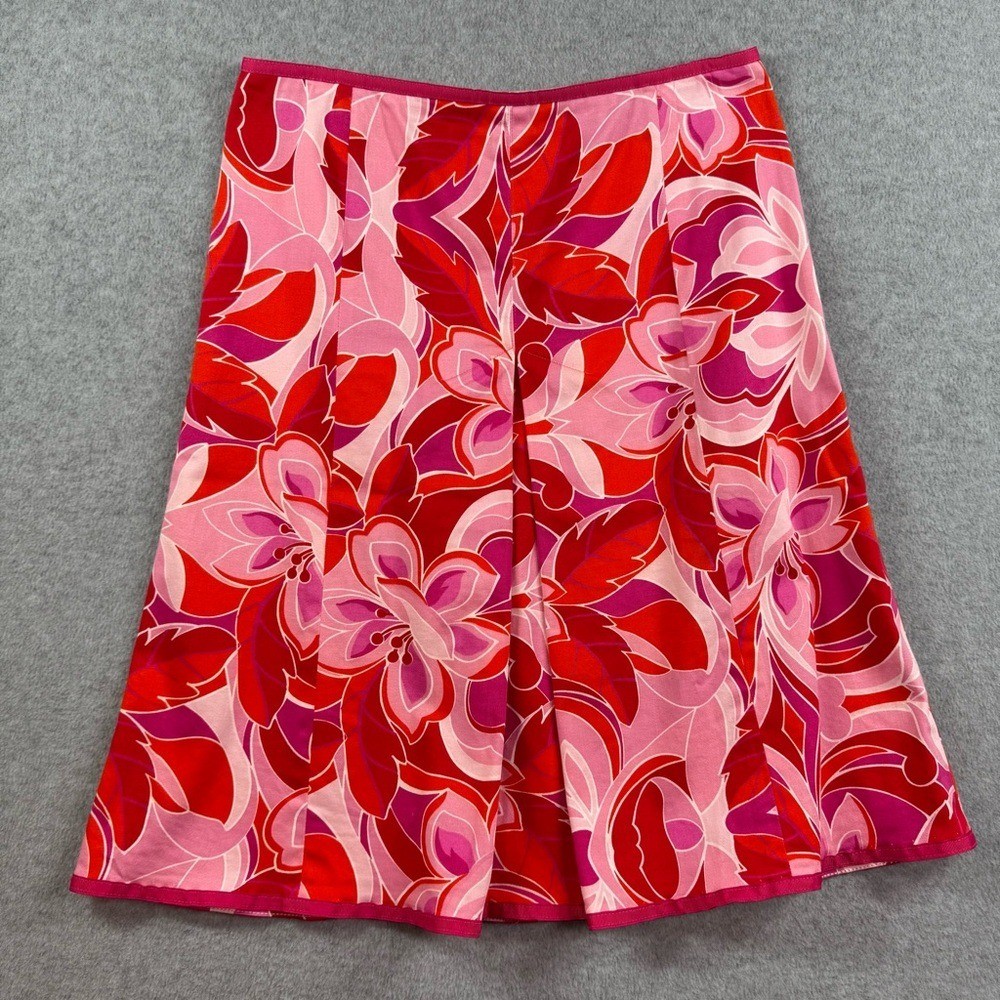 Vintage Pierre Cardin A-line Floral Pink Skirt Pleated Front Back Zip Sz 6