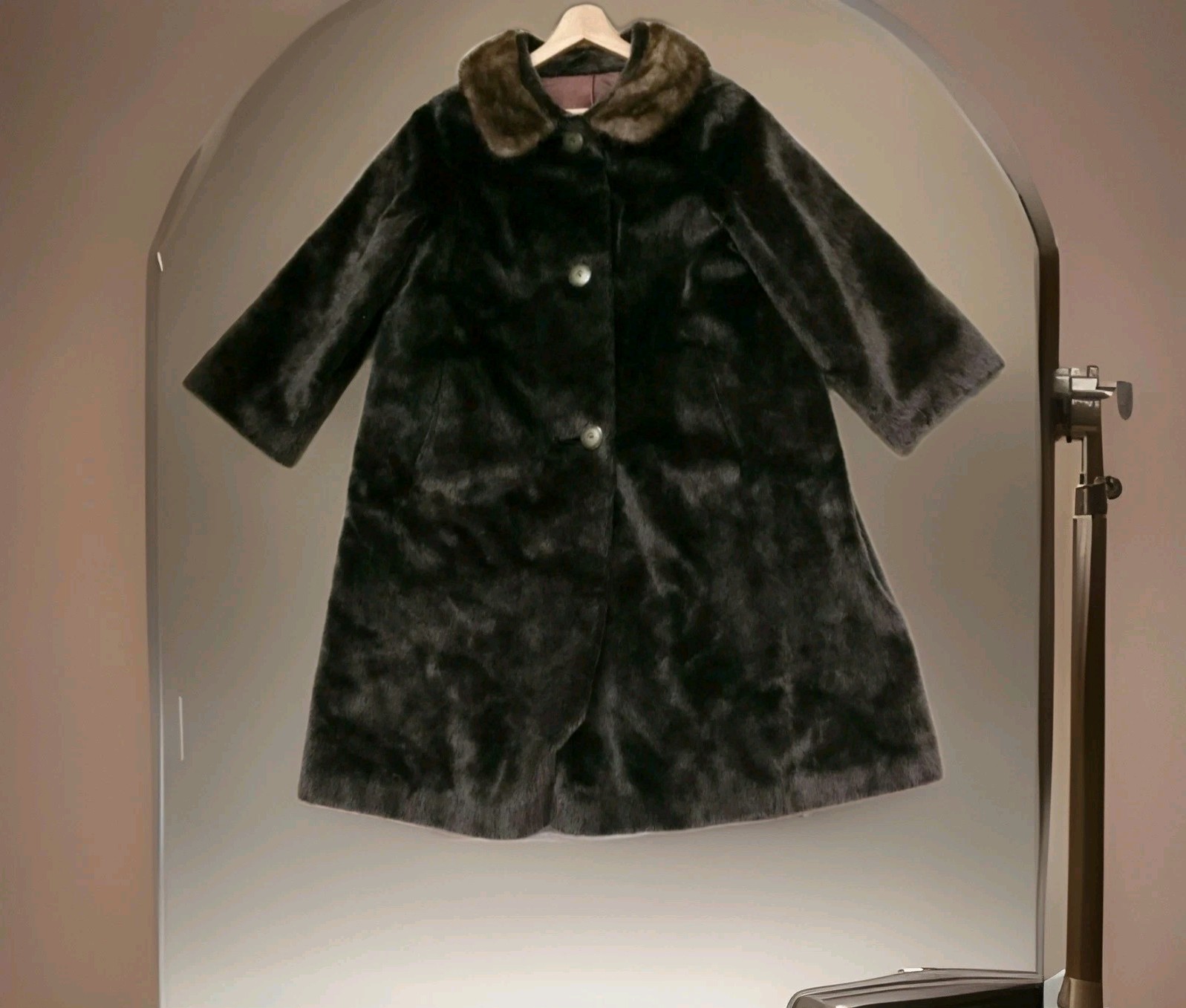 Vintage Faux Fur Coat Mincara Russel Taylor Long Brown Size M