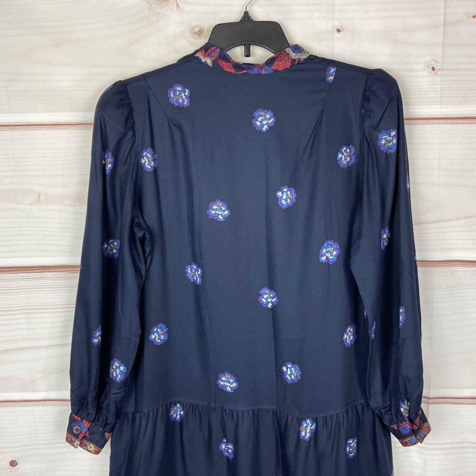 The Wilroy Traveler Vintage Dress Womens 20 Blue Floral Mock Neck Button Front