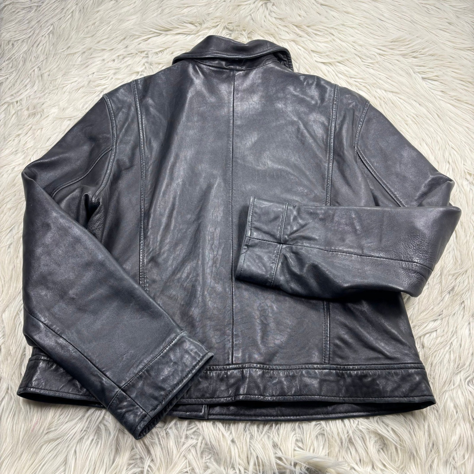 Vintage Valerie Stevens Women’s 10 Black Lambskin Leather Zip Front Jacket Moto
