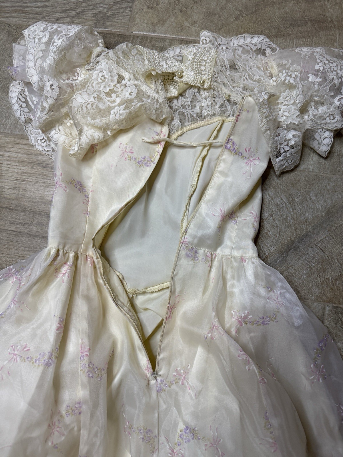 VTG Gunne Sax Wedding Dress Prairie Bows Ivory Lace Victorian Hoop Skirt Sz 5/S