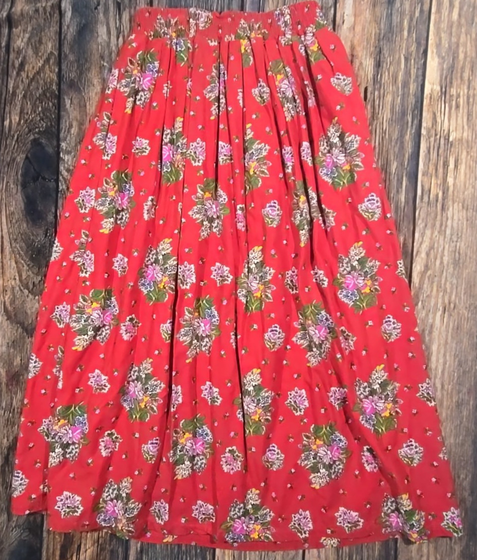 Hanna Anderson Vtg Flannel Skirt Floral USA Made Cotton Mid Length Elastic Sz S