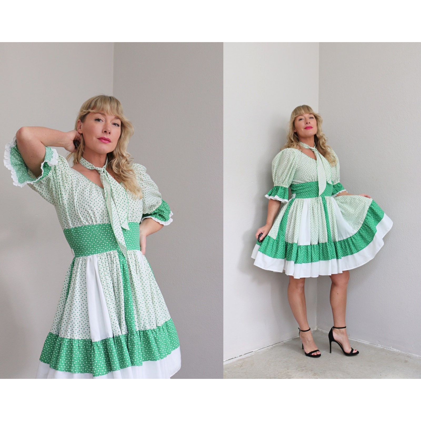 1970’s Vintage Irish Shamrock St. Patrick’s Day Square Dance Dress Women’s XS SM