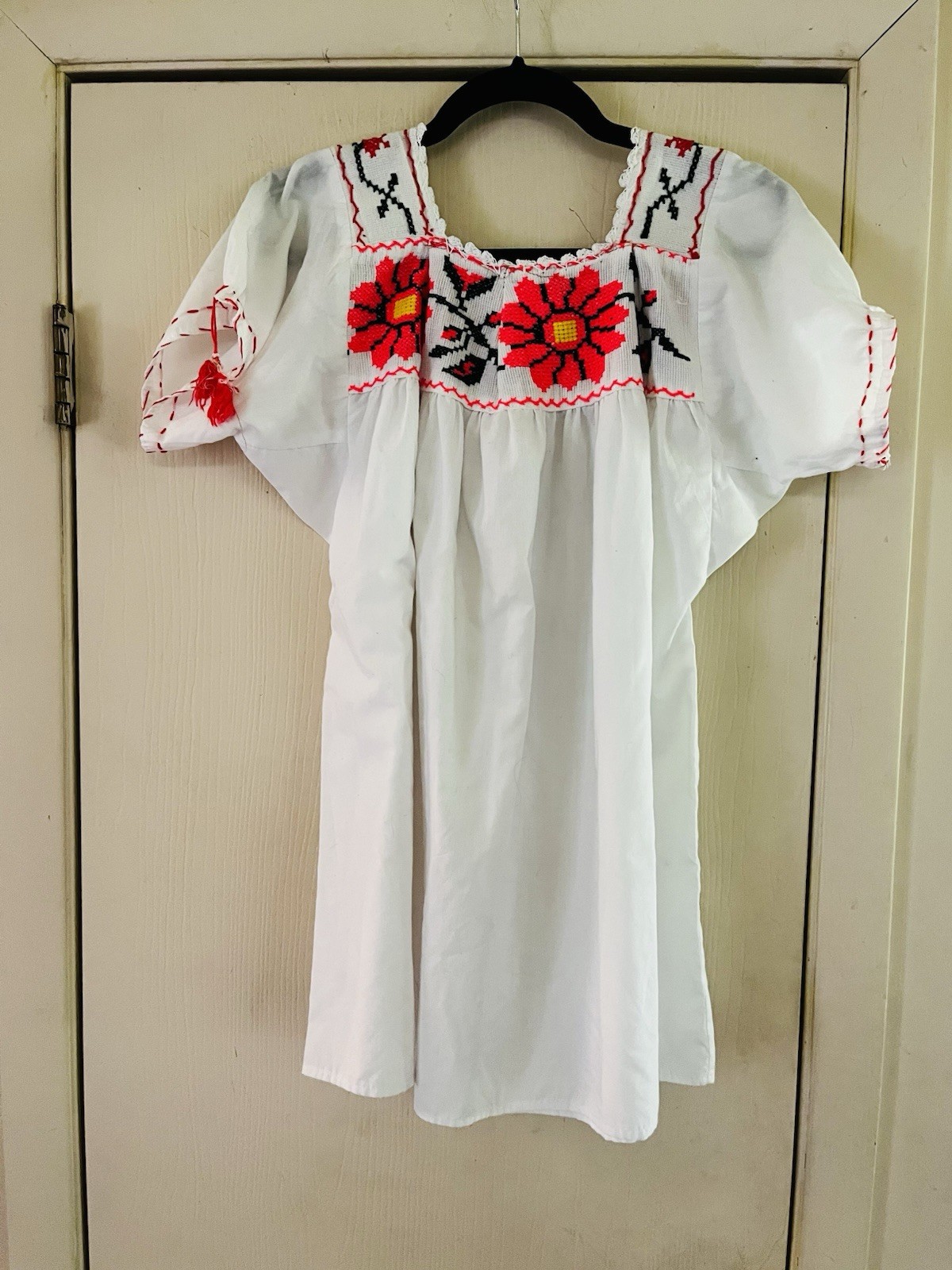VTG 70s Oaxaca Embroidered Festival Boho Folk Tunic Beachy Top M/L