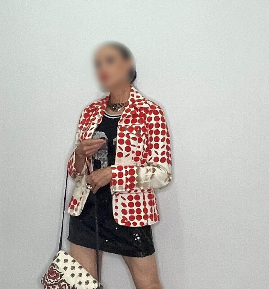Spotted Red Polka Dot Designer Jacket Denim, Make offer welcome!