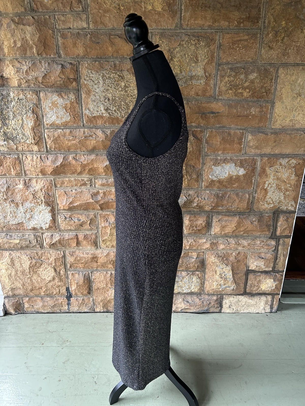 Ms. Choice California Vintage Metallic Gold/Navy Knit Dress S/M
