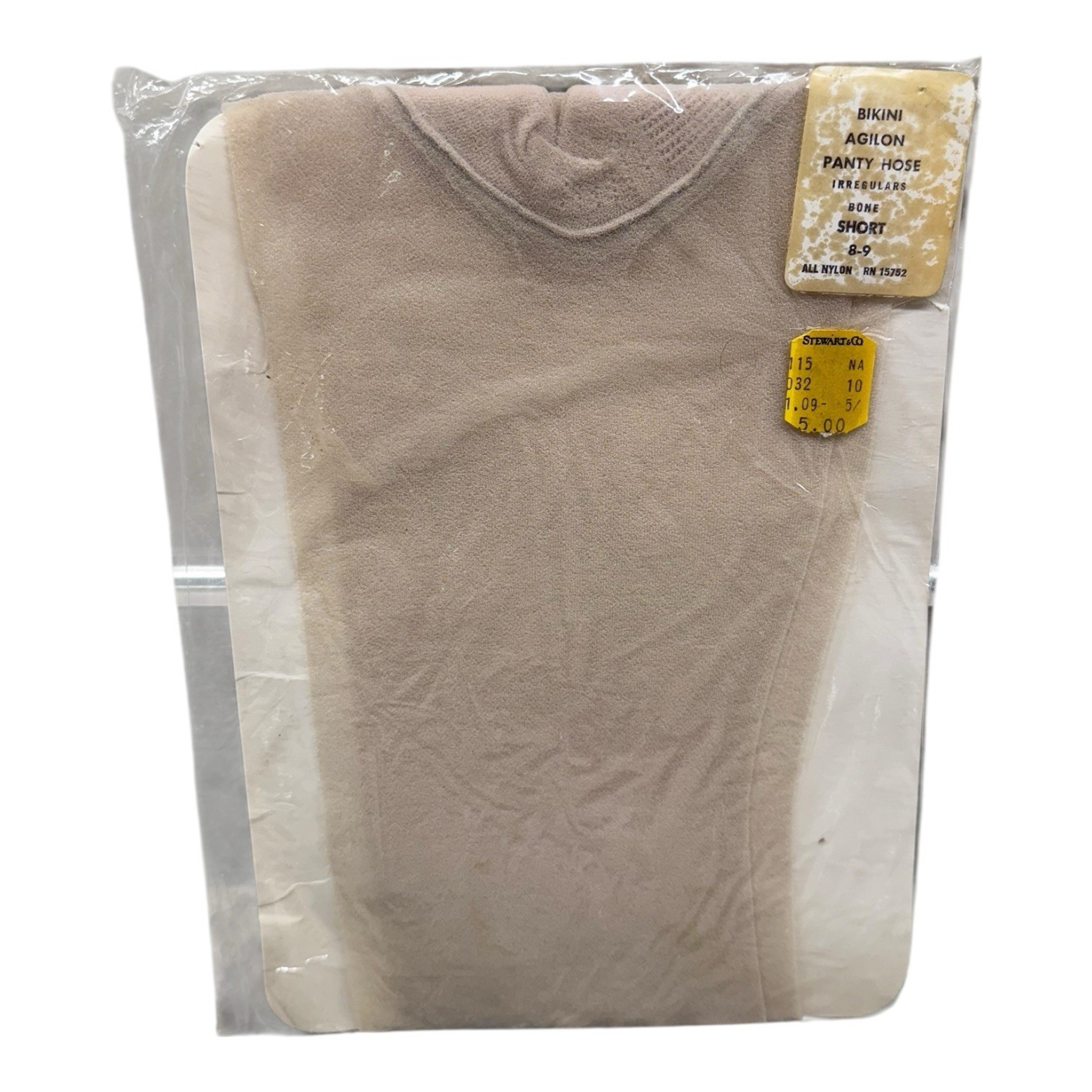 Vintage Bikini Agilon All Nylon Pantyhose Short Fits 8-9 Bone