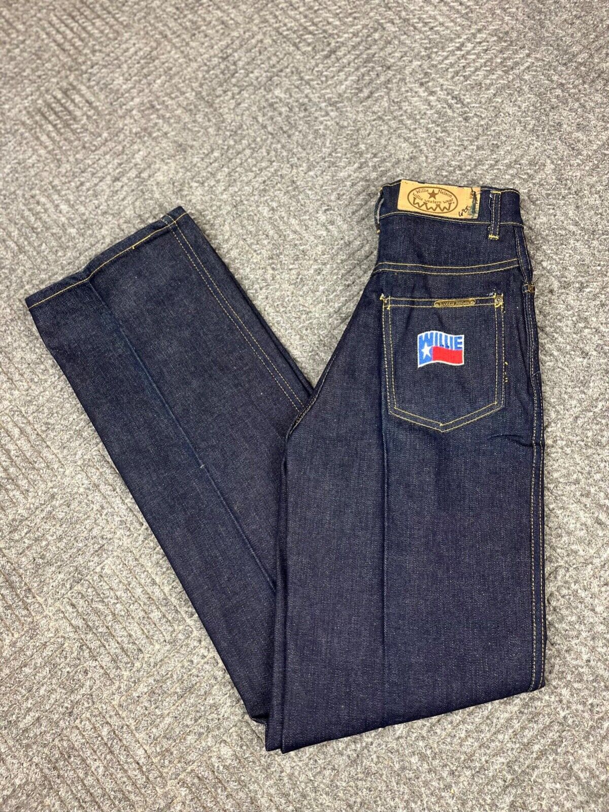 Vintage 80s WILLIE NELSON Denim Jeans Adult 26×35 Blue Dark Wash Embroidered NOS