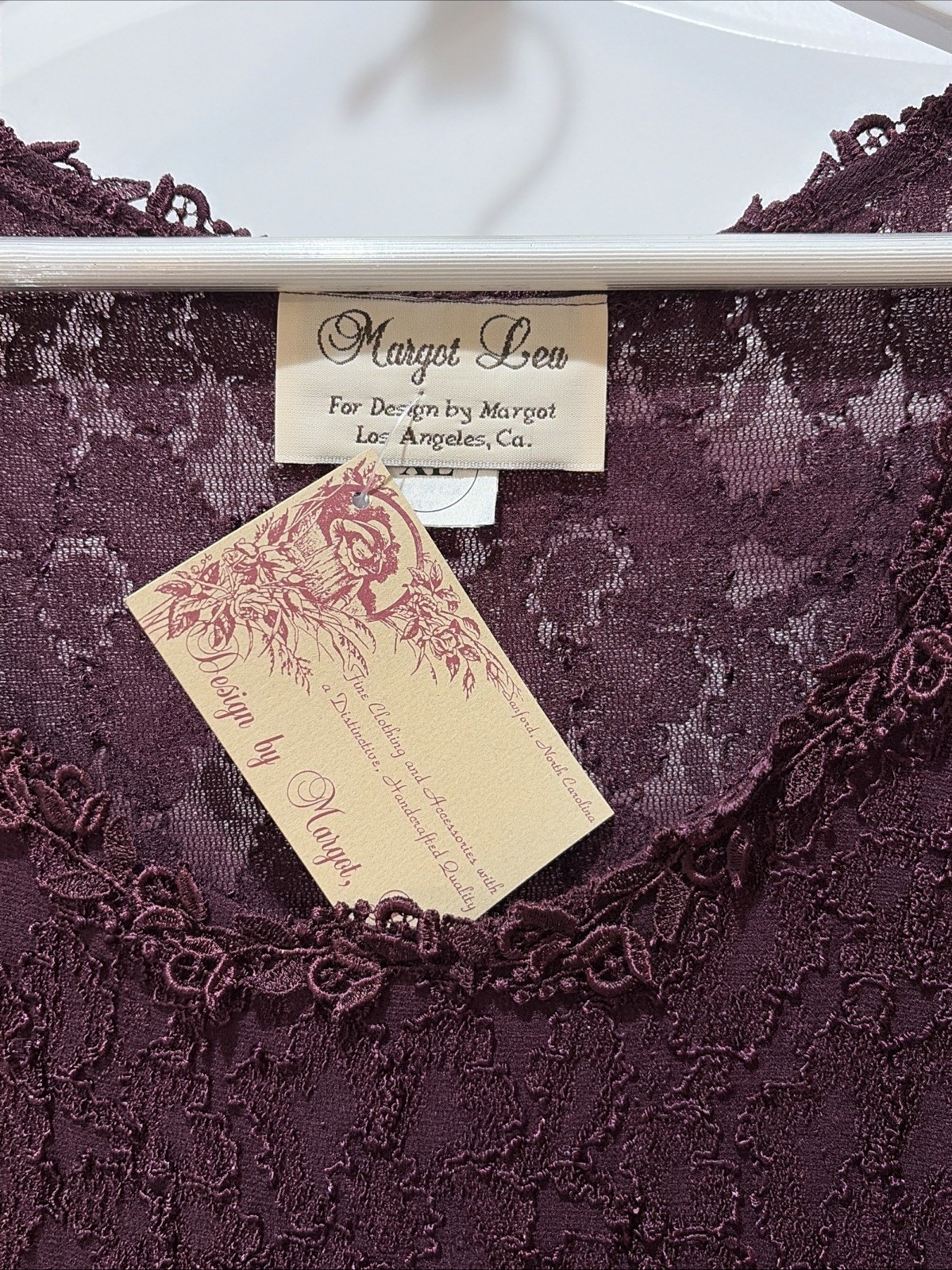 VTG NWT Margot Lea Dress Size XL Lace Accents Burgundy Maxi Long Sleeve USA