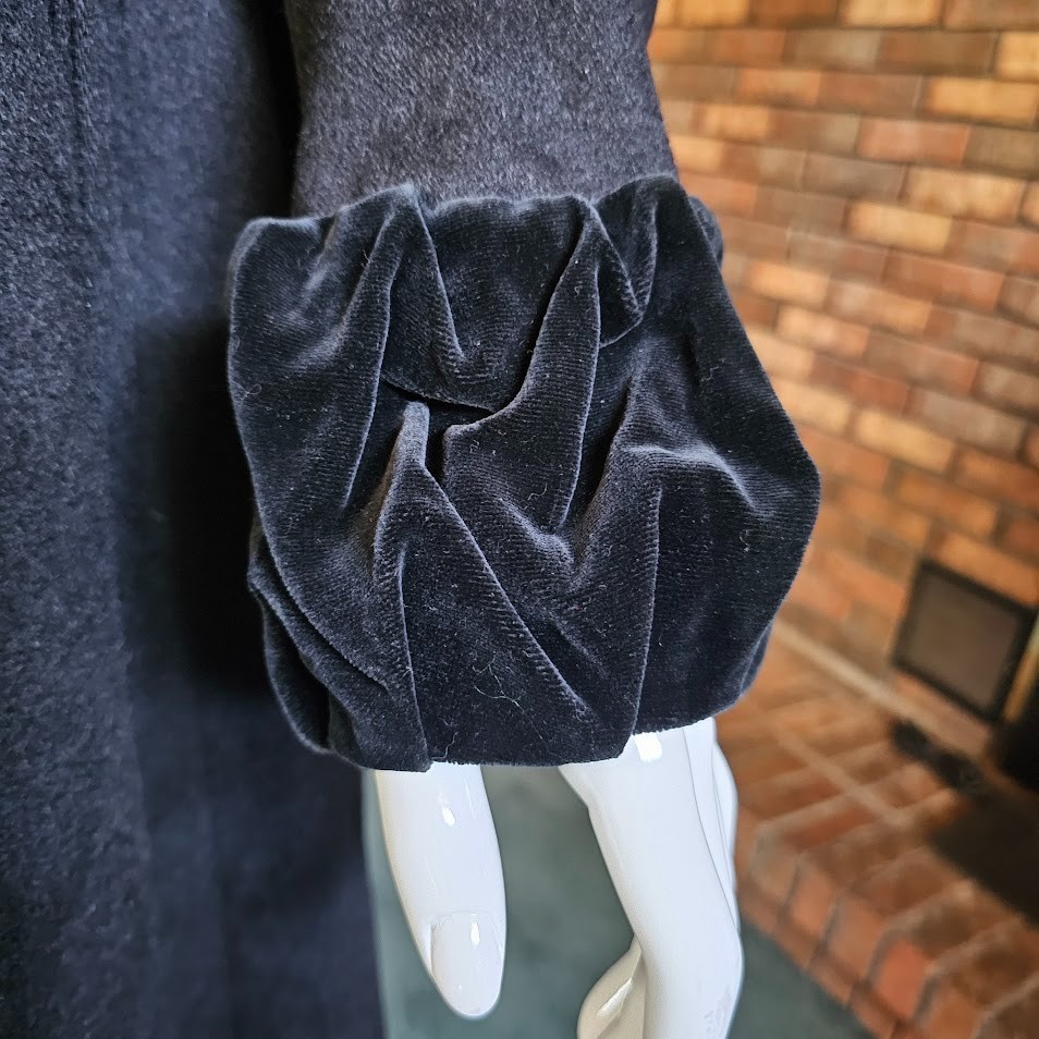 Vtg 50s Lilli Ann Velvet Shawl Collar Swing Princess Opera Formal Wool Coat L/XL