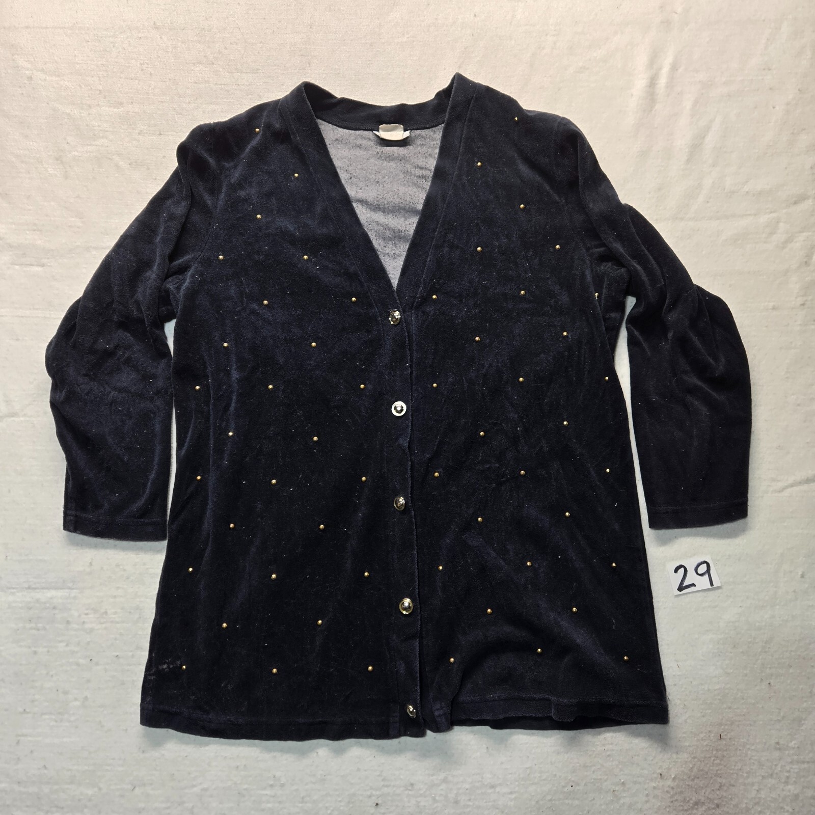 Fashion Formulas Black Gold Beaded Button Up Sweater Adult Women’s Size XL
